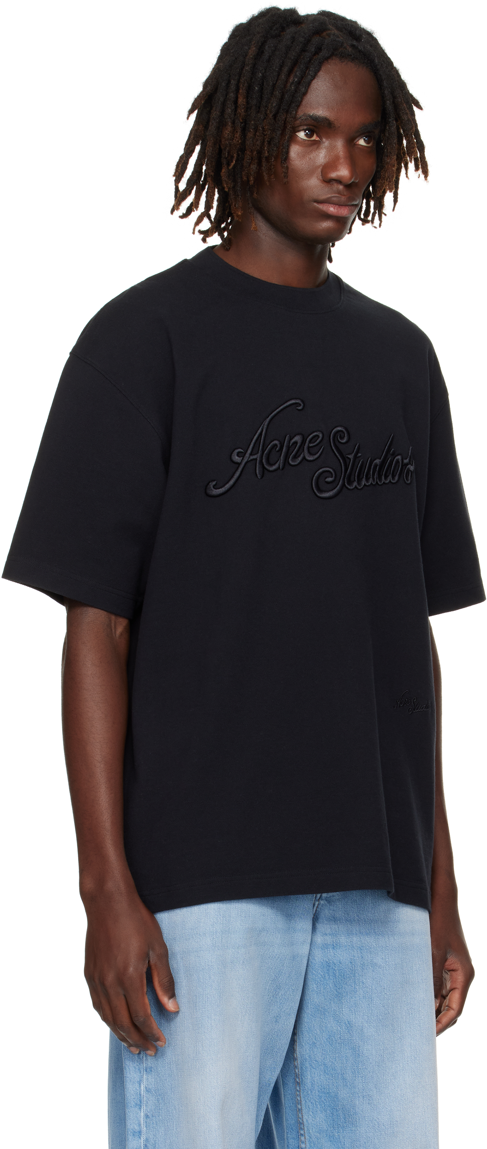 Acne Studios Tourist Logo Embroidered Cotton T-shirt In Black