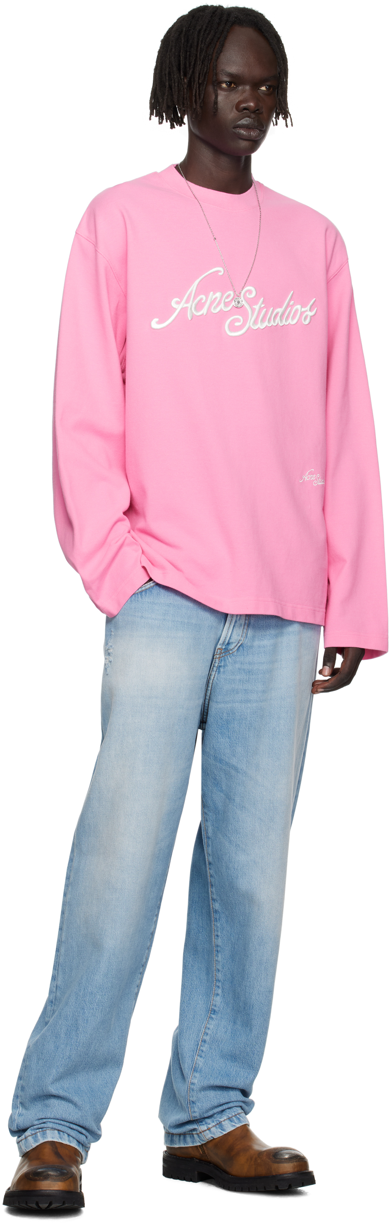 Acne Studios Logo Cotton Jersey T-shirt In Pink