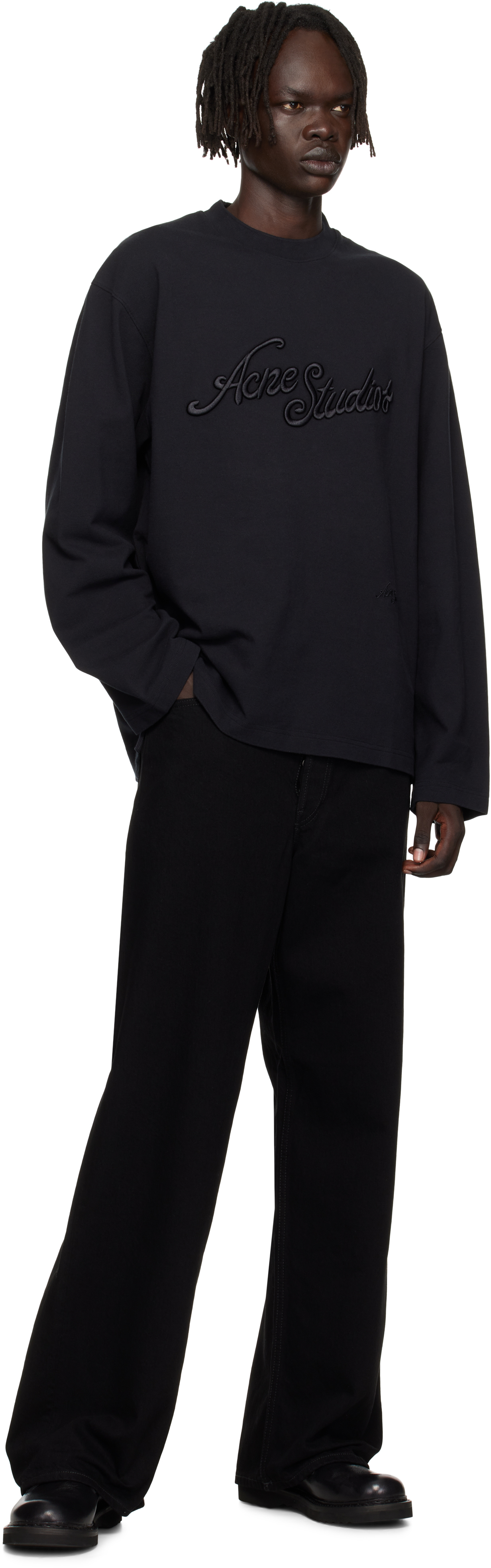 Acne Studios Black Logo Relaxed Fit T-shirt In Black