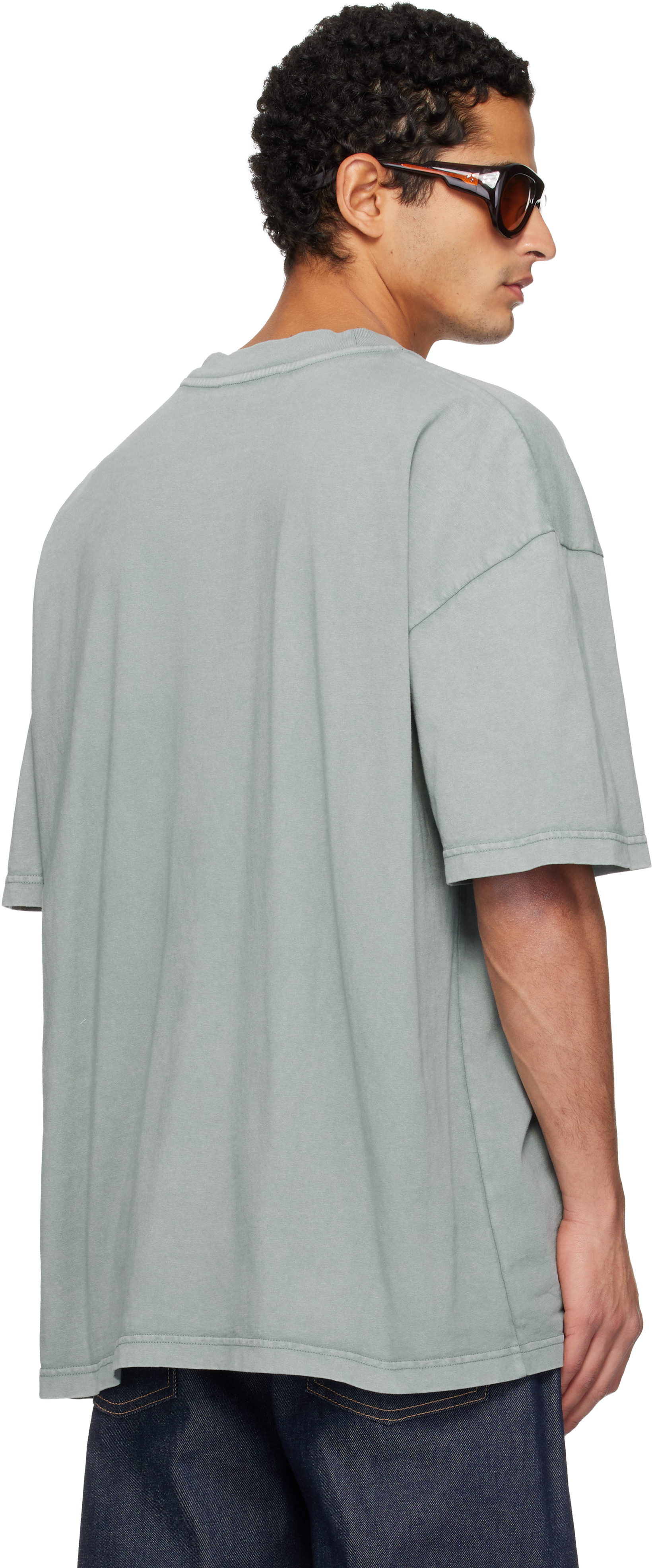 Acne Studios Green Logo T-shirt In Gray