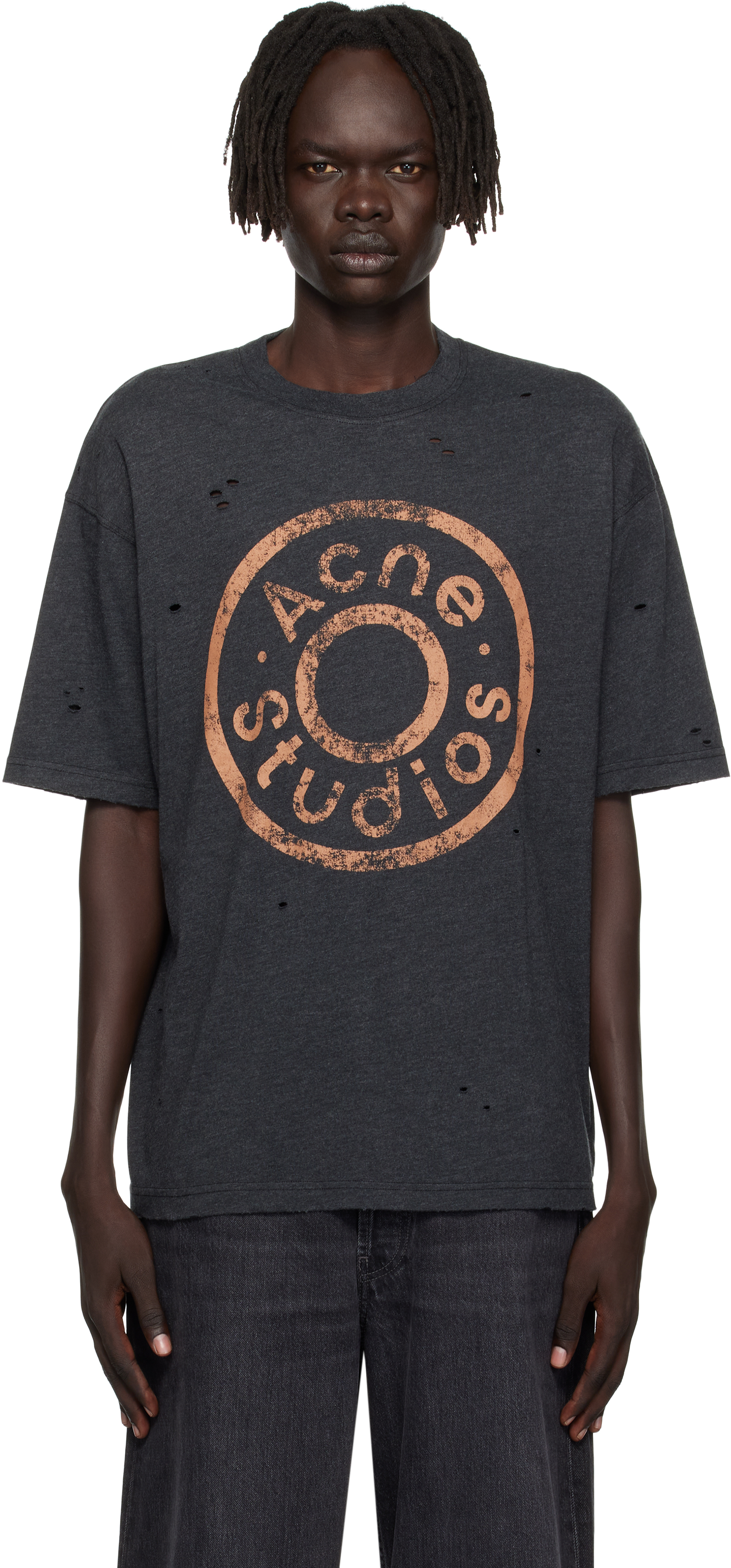 Acne Studios: ブラック ロゴ リラックスフィット Tシャツ | SSENSE 日本