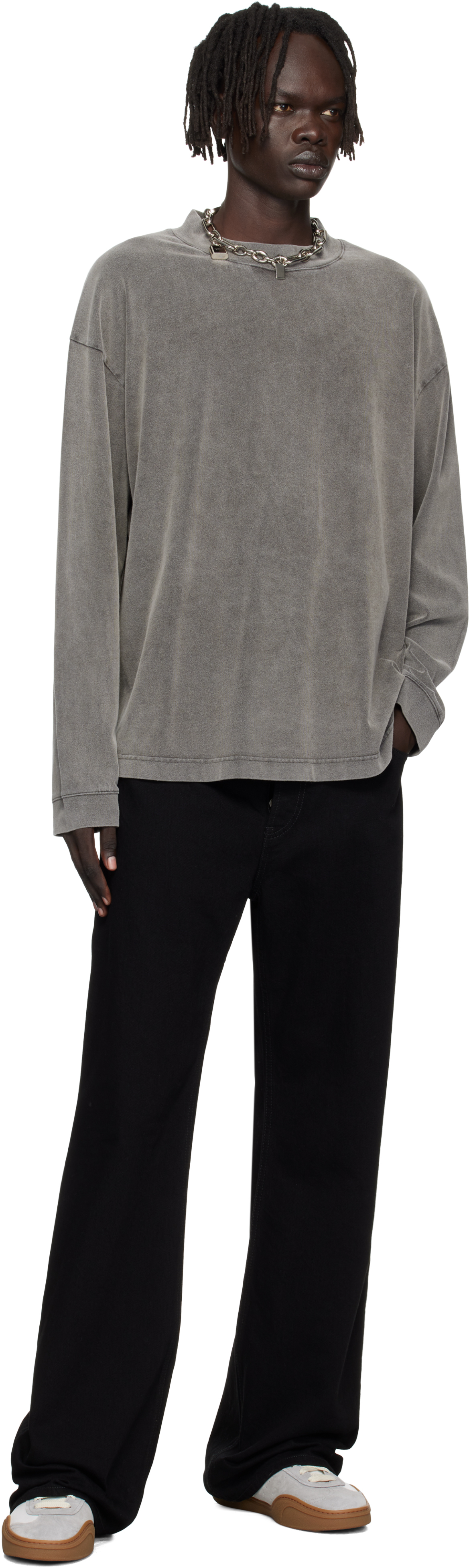 Acne Studios Gray Crew Neck Relaxed Fit Sweatshirt In Multi