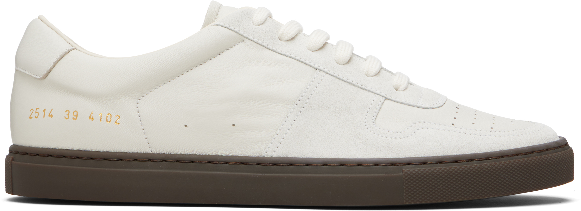 Common Projectsのオフホワイト BBall Slim ブラウン ガムソール 