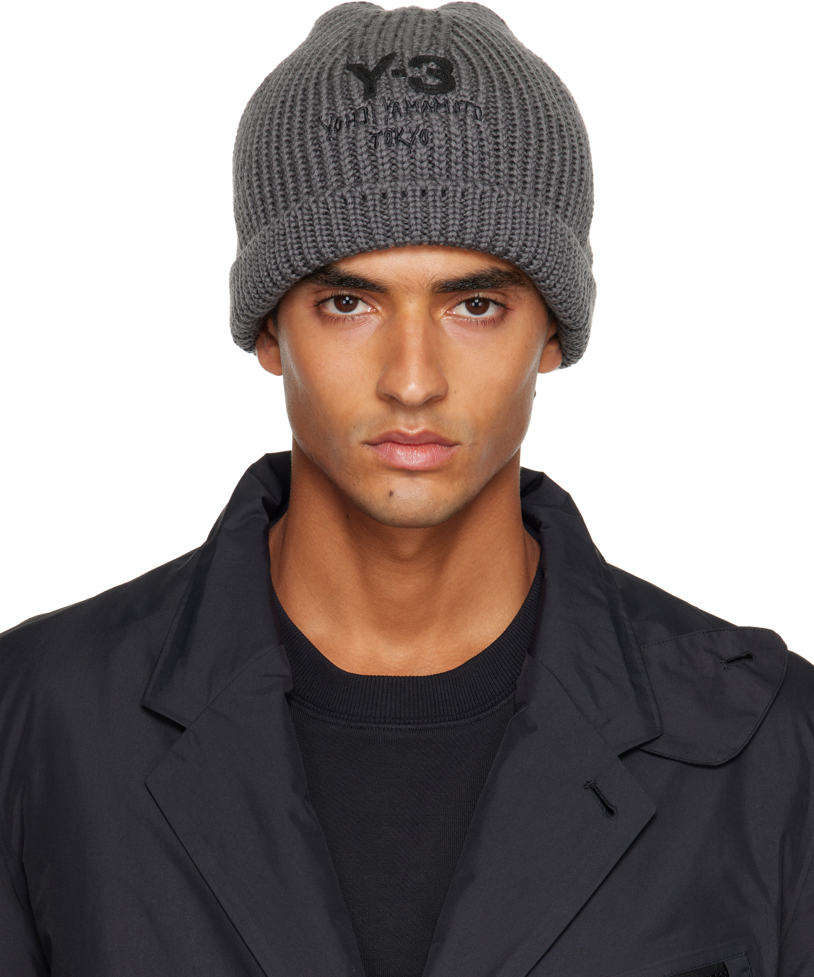 Y-3 Gray Chunky Knit Beanie In Gray