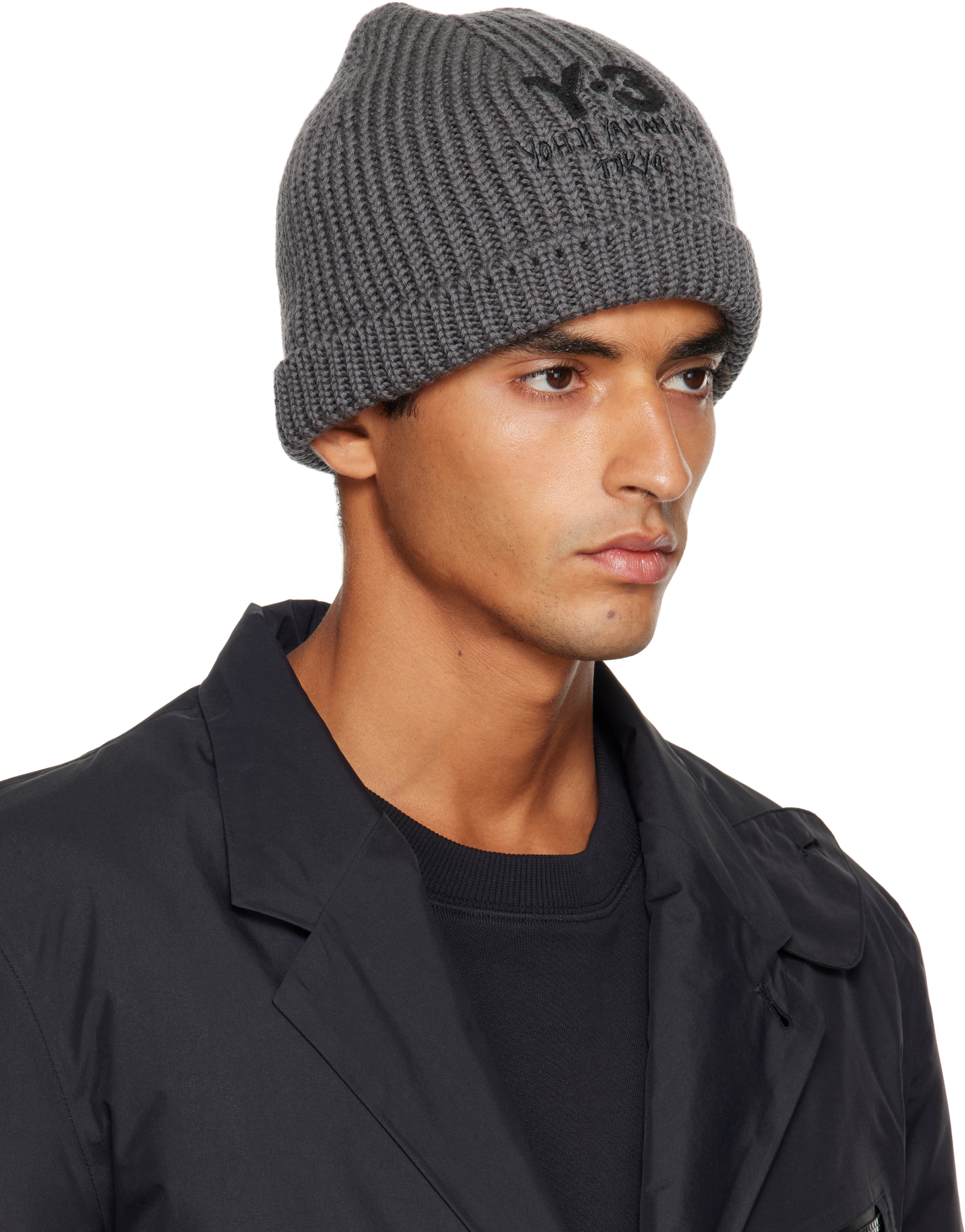 Y-3 Gray Chunky Knit Beanie In Gray
