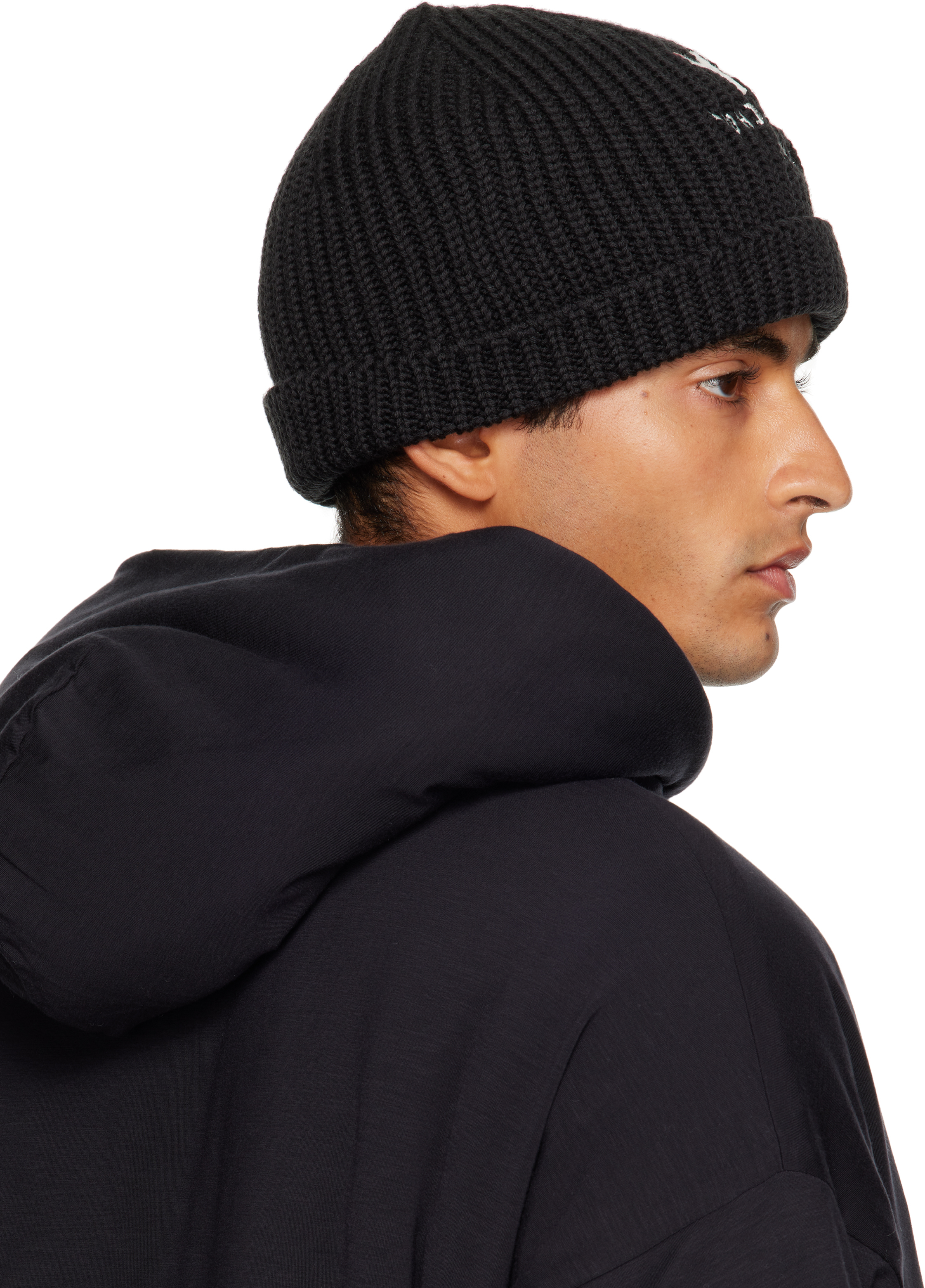 Y-3 Black Chunky Knit Beanie In Brown