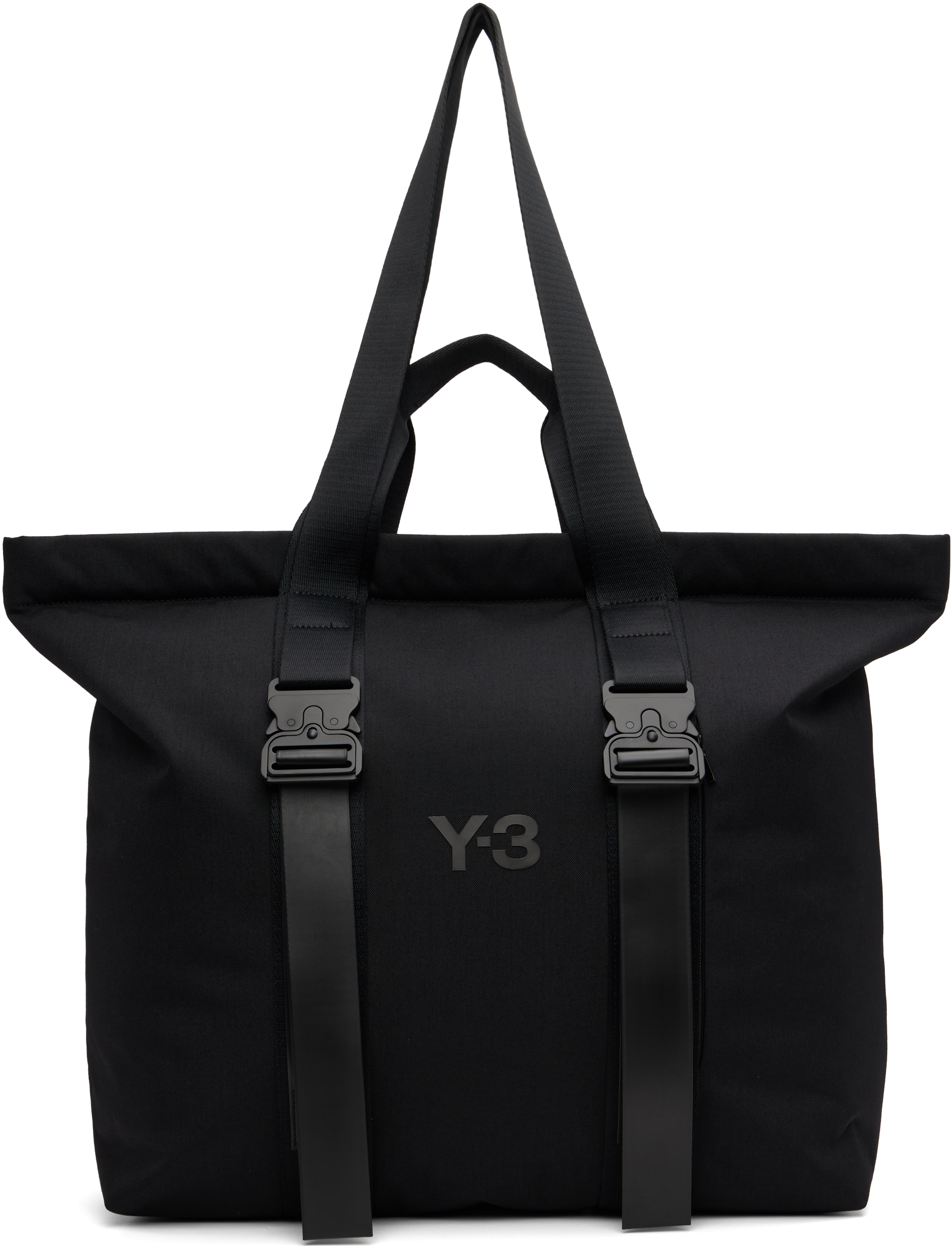 Y-3 Spacious Tote Bag With Leather Straps And Embossed Logo In Black