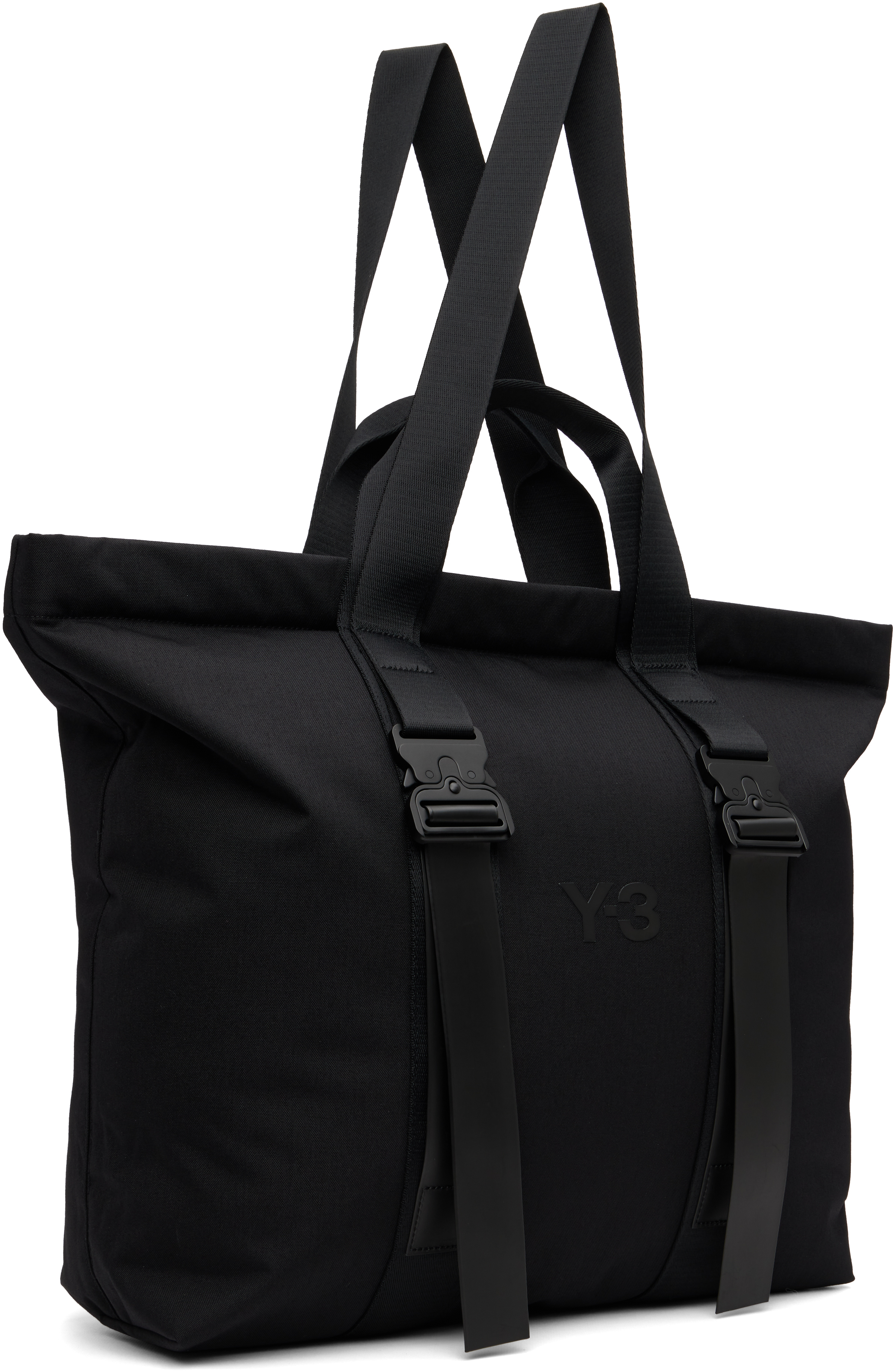 Y-3 Spacious Tote Bag With Leather Straps And Embossed Logo In Black