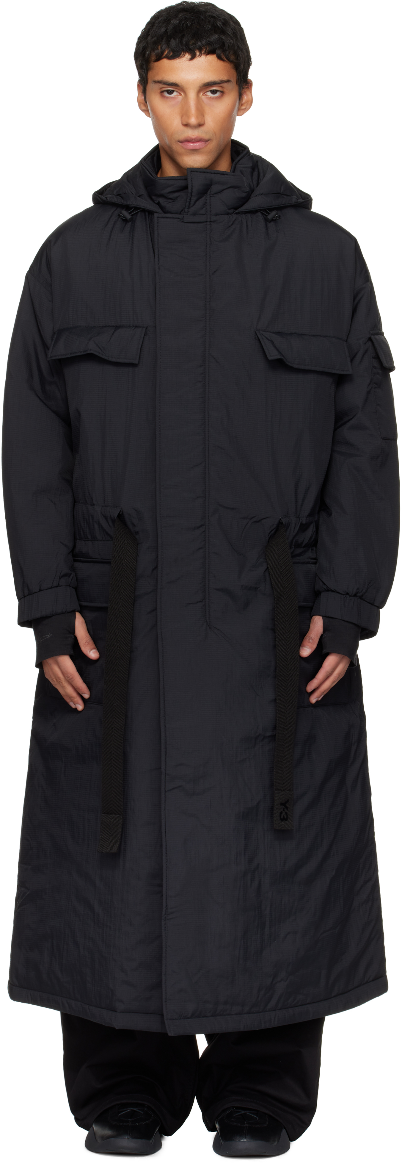 Y-3: Black Padded Hooded Parka | SSENSE