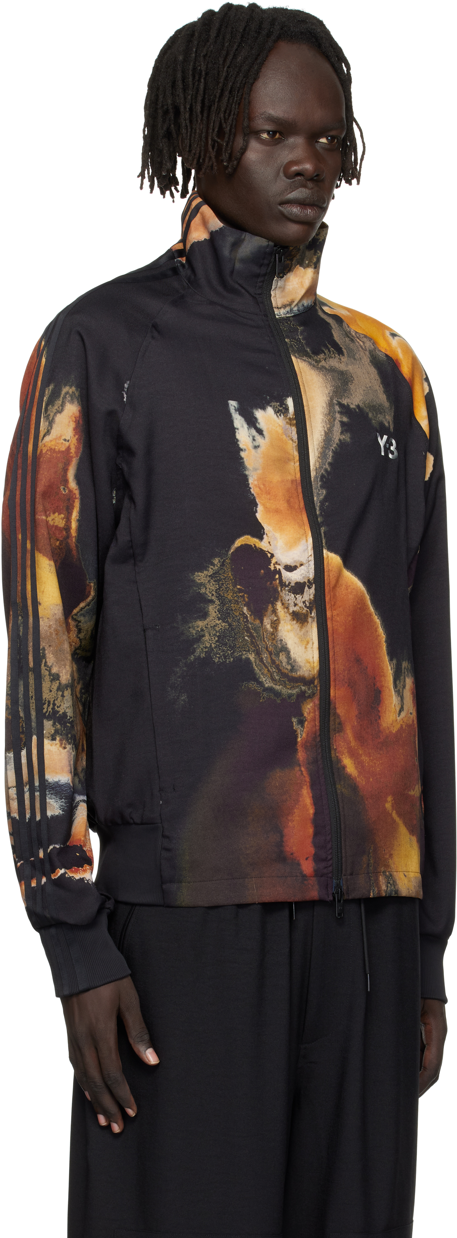 Y-3 Black Aop 3-stripes Track Jacket In Black