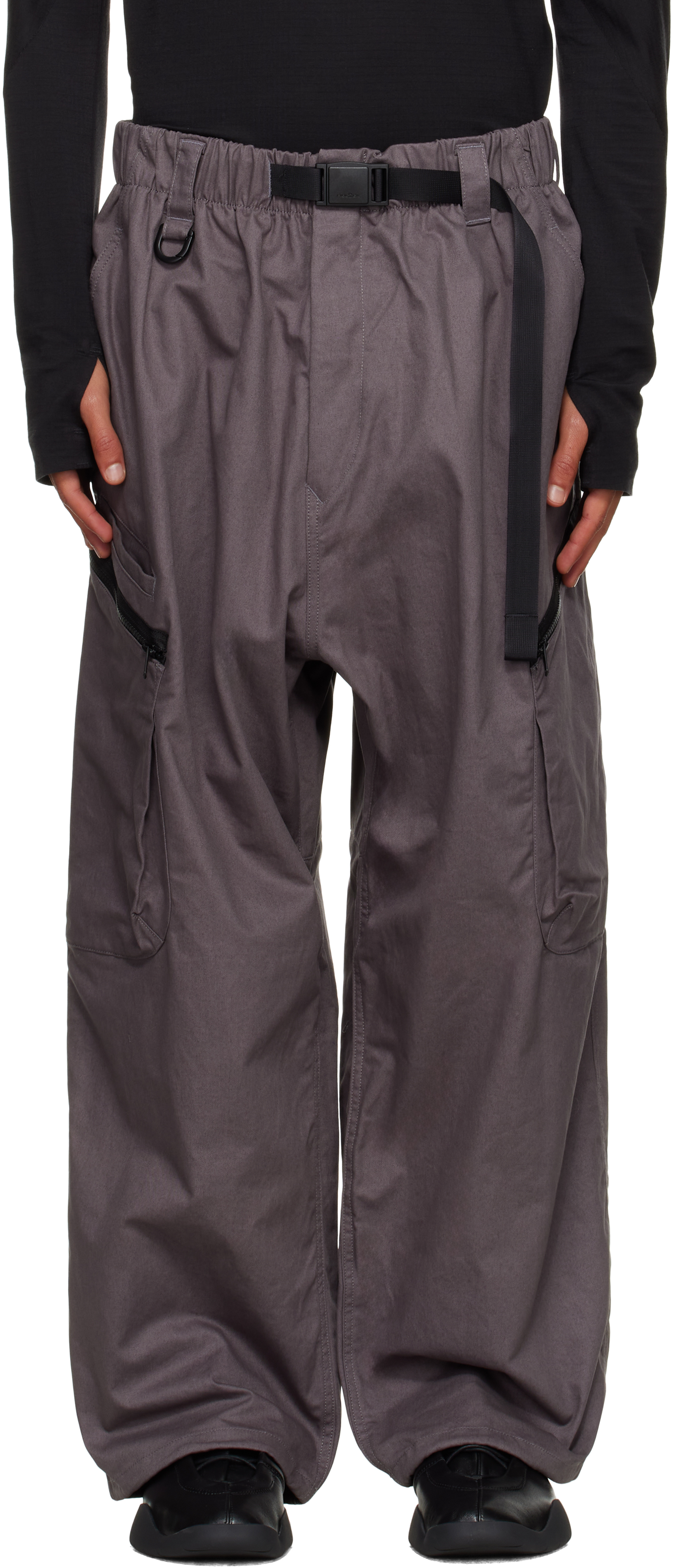 Y-3 Gray Twill Cargo Pants In Gray