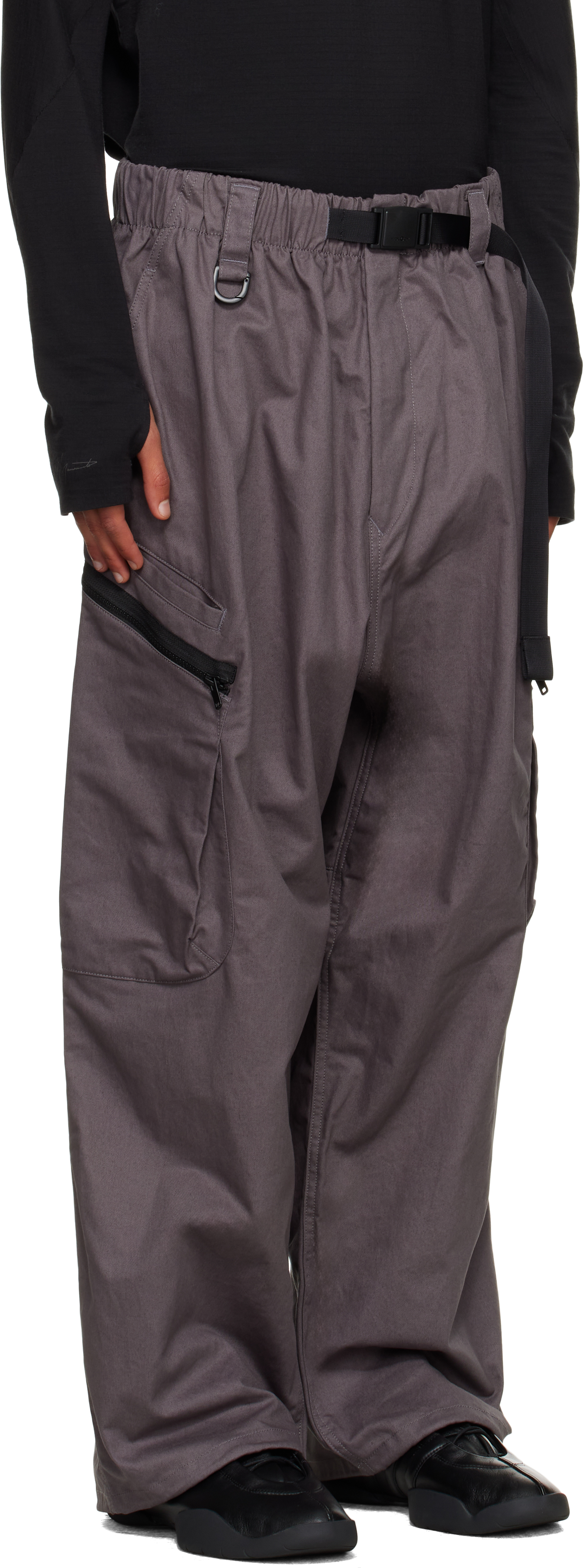 Y-3 Gray Twill Cargo Pants In Gray