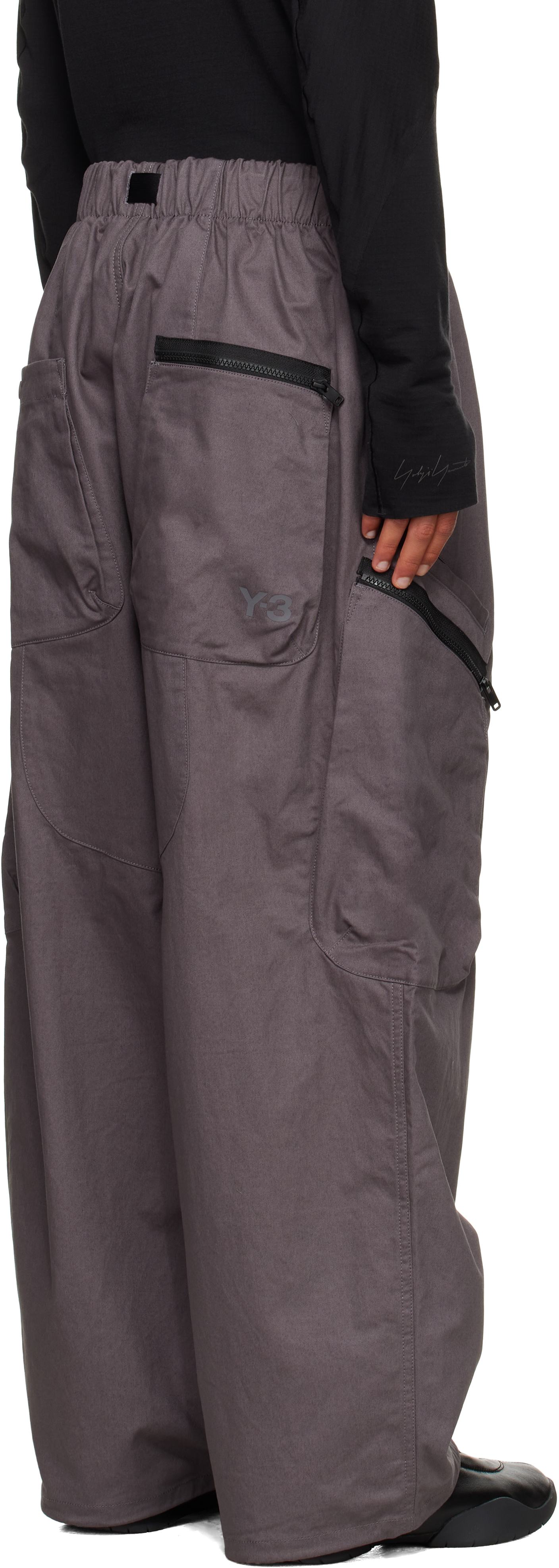 Y-3 Gray Twill Cargo Pants In Gray