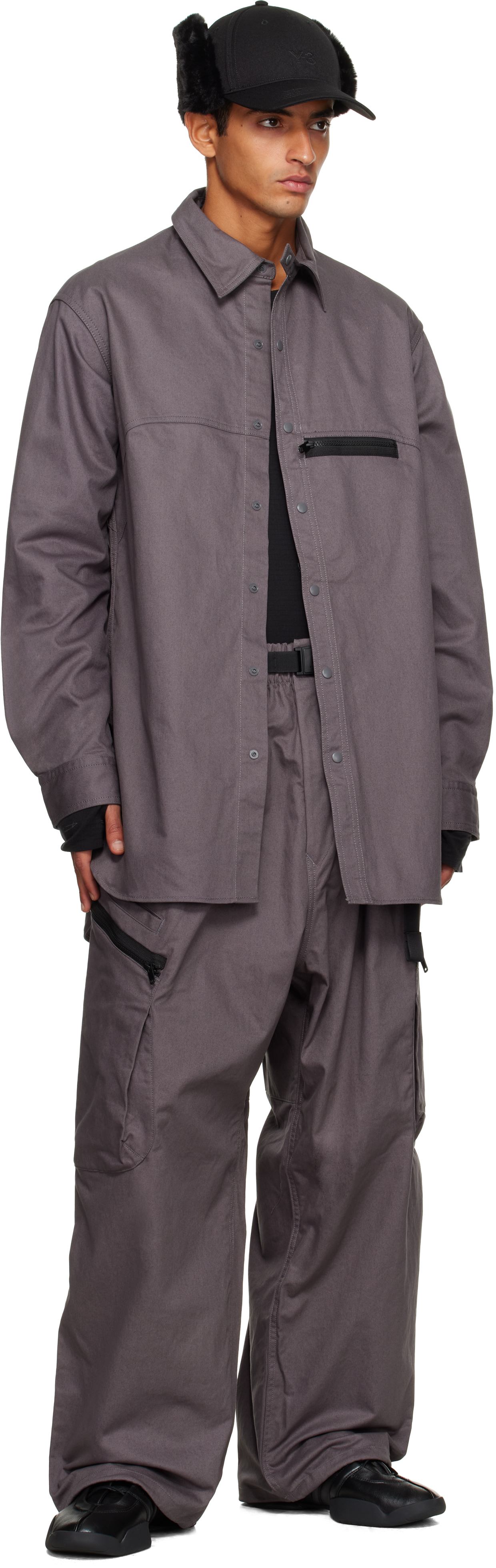 Y-3 Gray Twill Cargo Pants In Gray