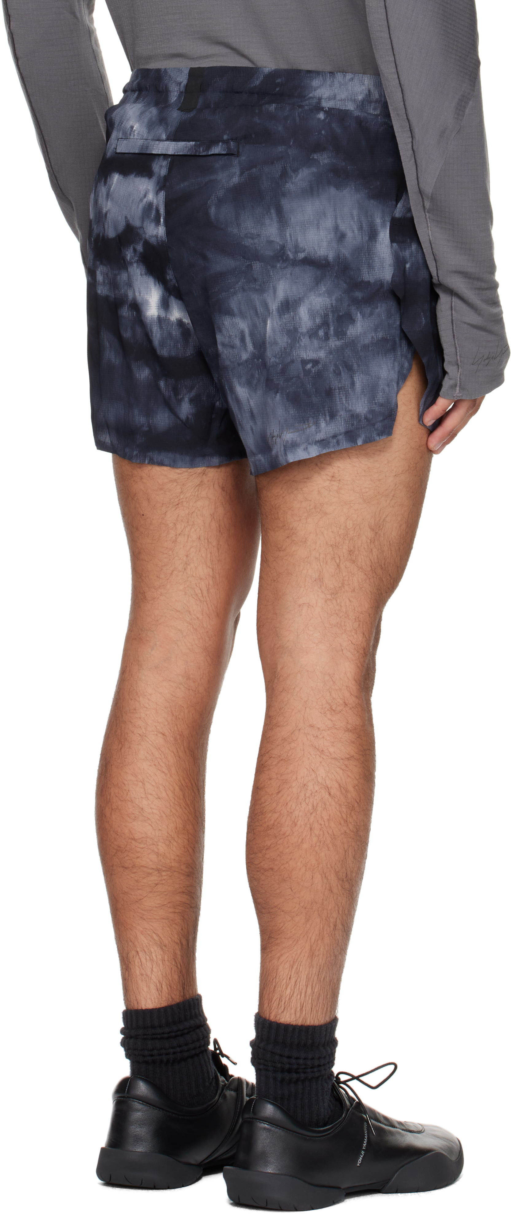 Y-3 Black & Gray Aop Running Shorts In Blue