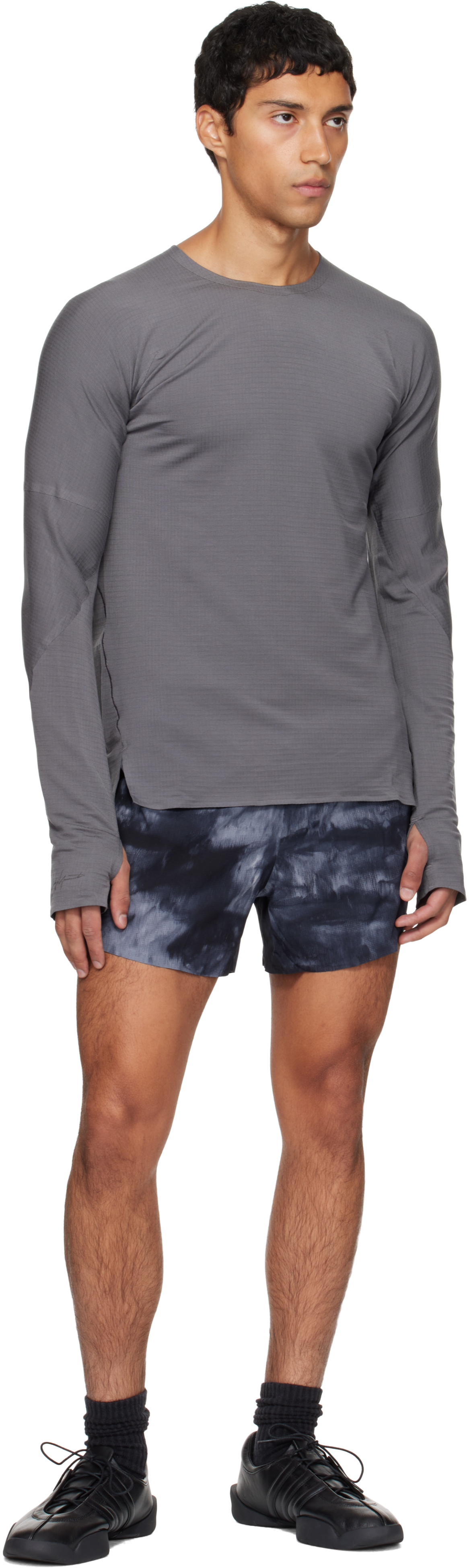 Y-3 Black & Gray Aop Running Shorts In Blue