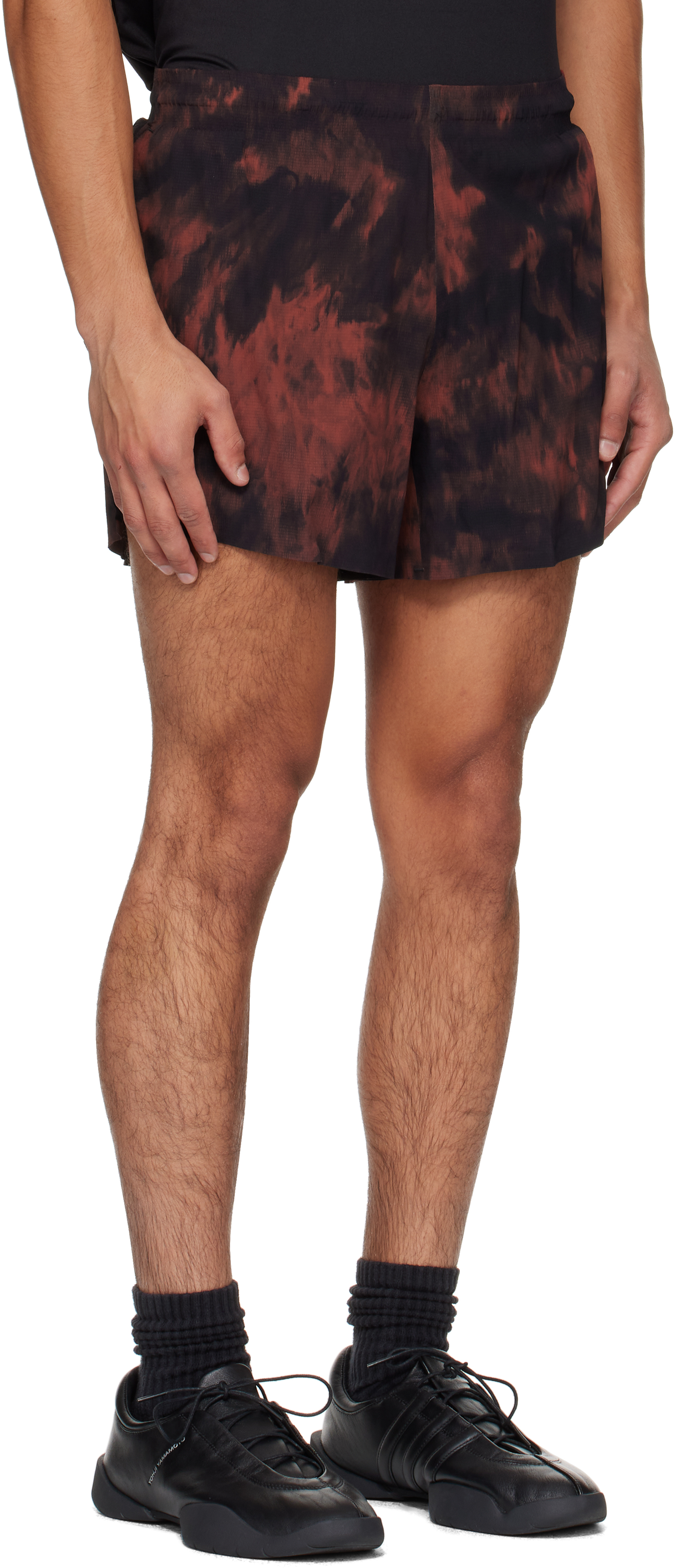 Y-3 Black & Orange Aop Running Shorts In Brown
