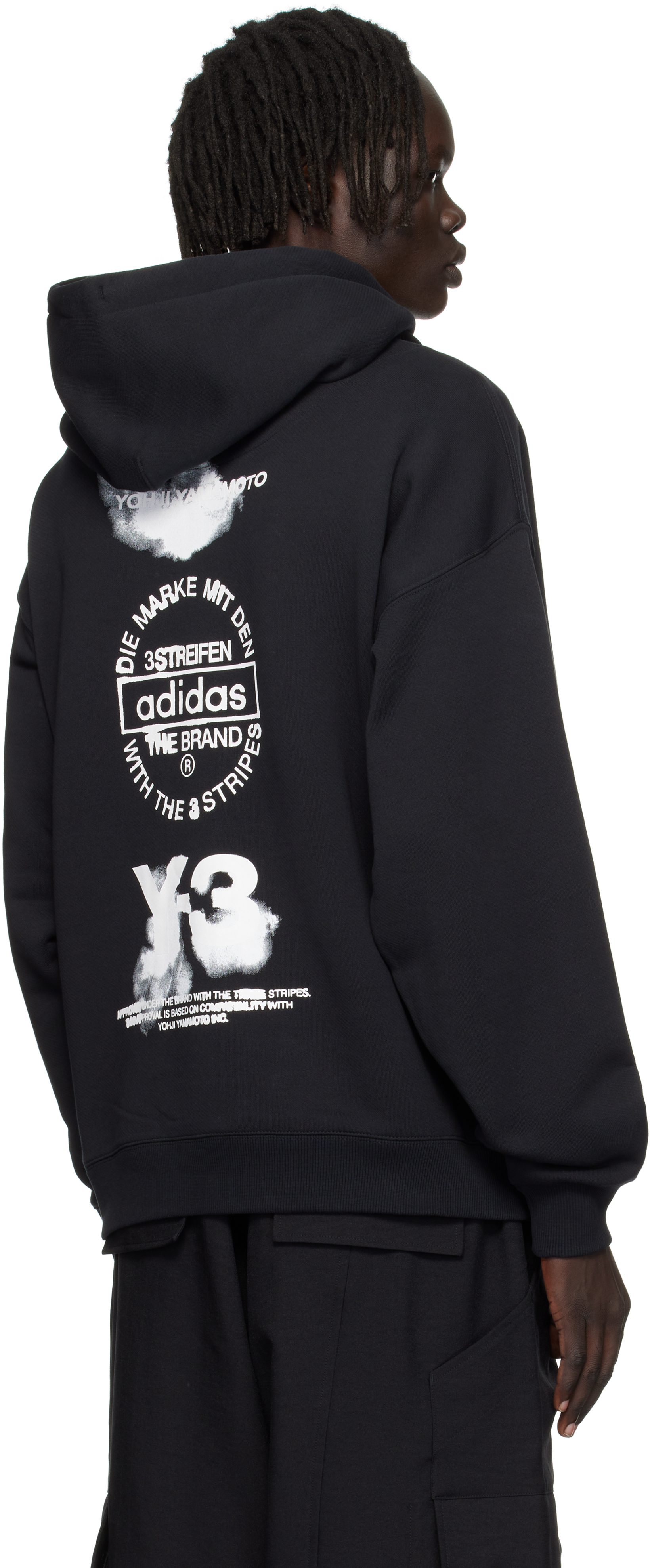 Y-3 Hooded Cotton Sweater With Graphic Print In Black