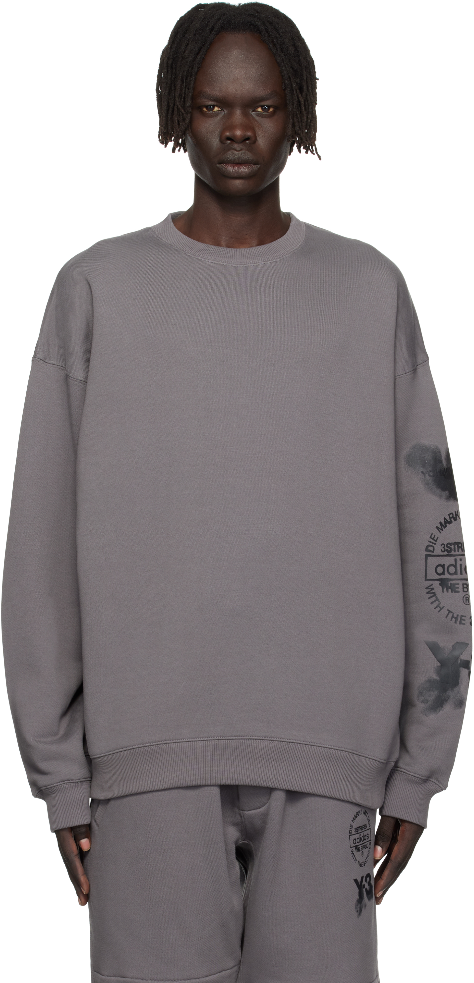 Y-3 Gray Graphic Crew Sweatshirt In Gray