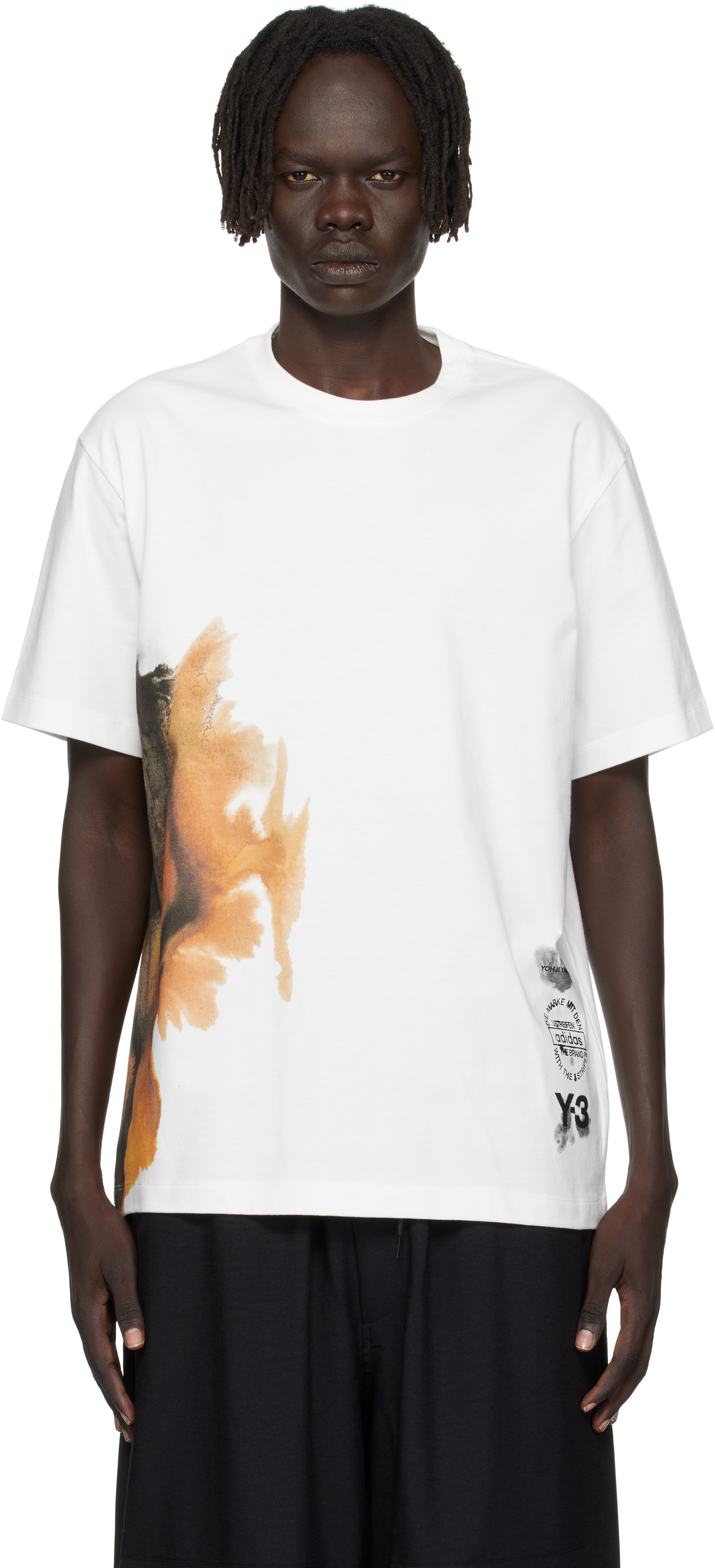 Y-3 White Aop Short Sleeve T-shirt In White
