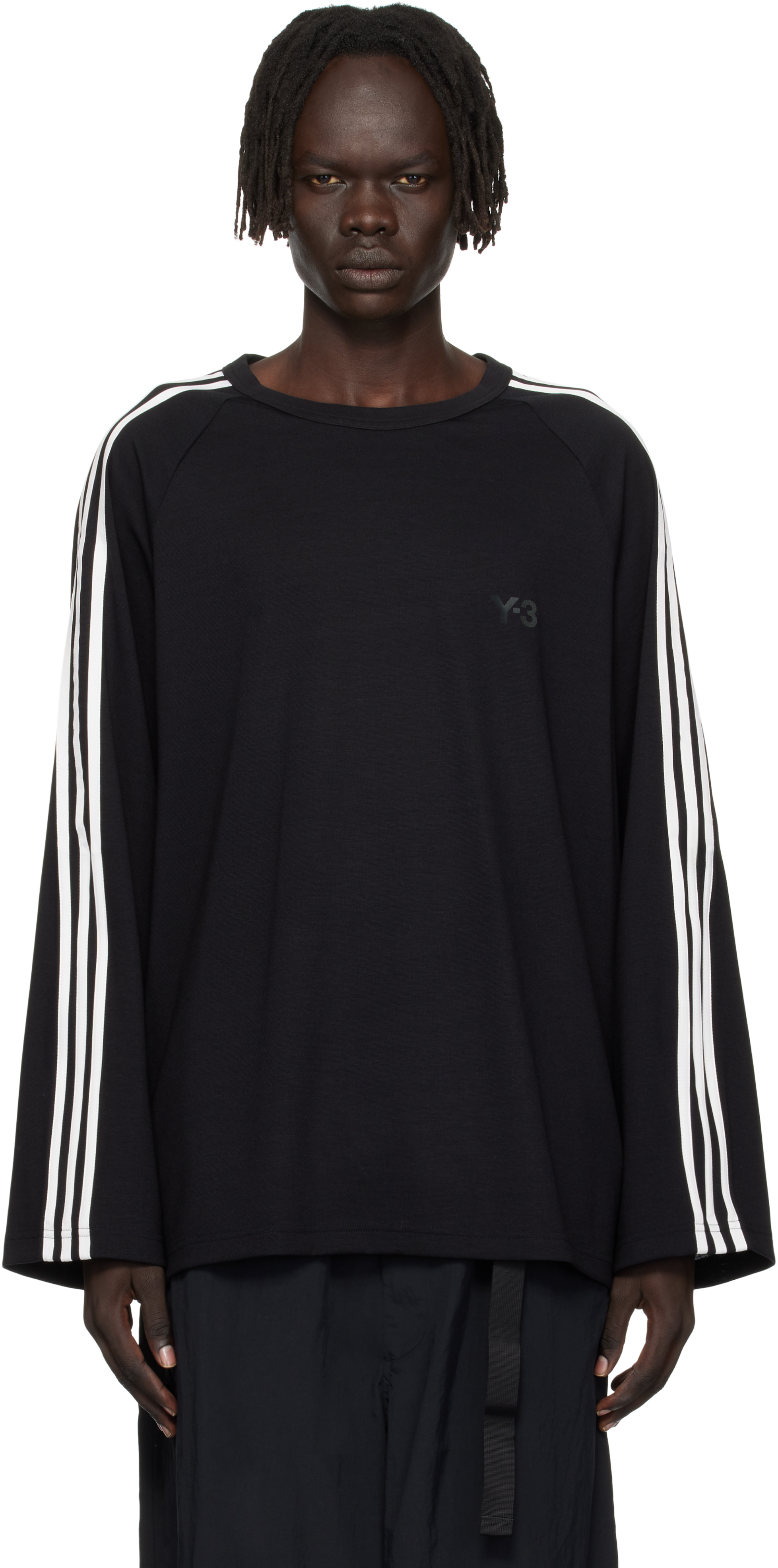 Y-3 Three-stripe Long-sleeve T-shirt In Black