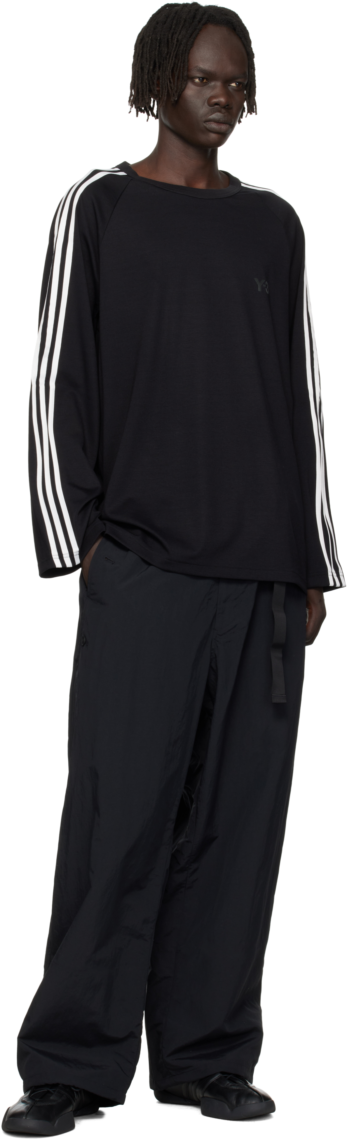 Y-3 Three-stripe Long-sleeve T-shirt In Black