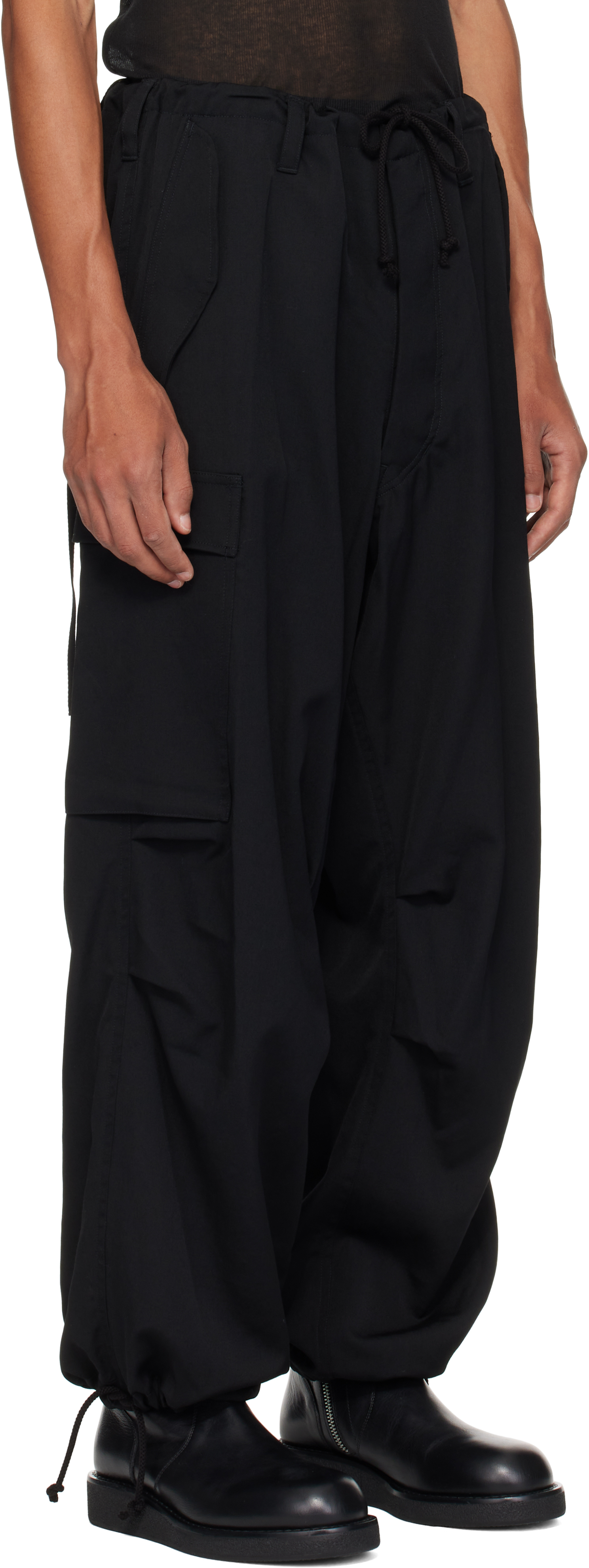 Ys For Men Black Wool Gabardine Cargo Pants In Black