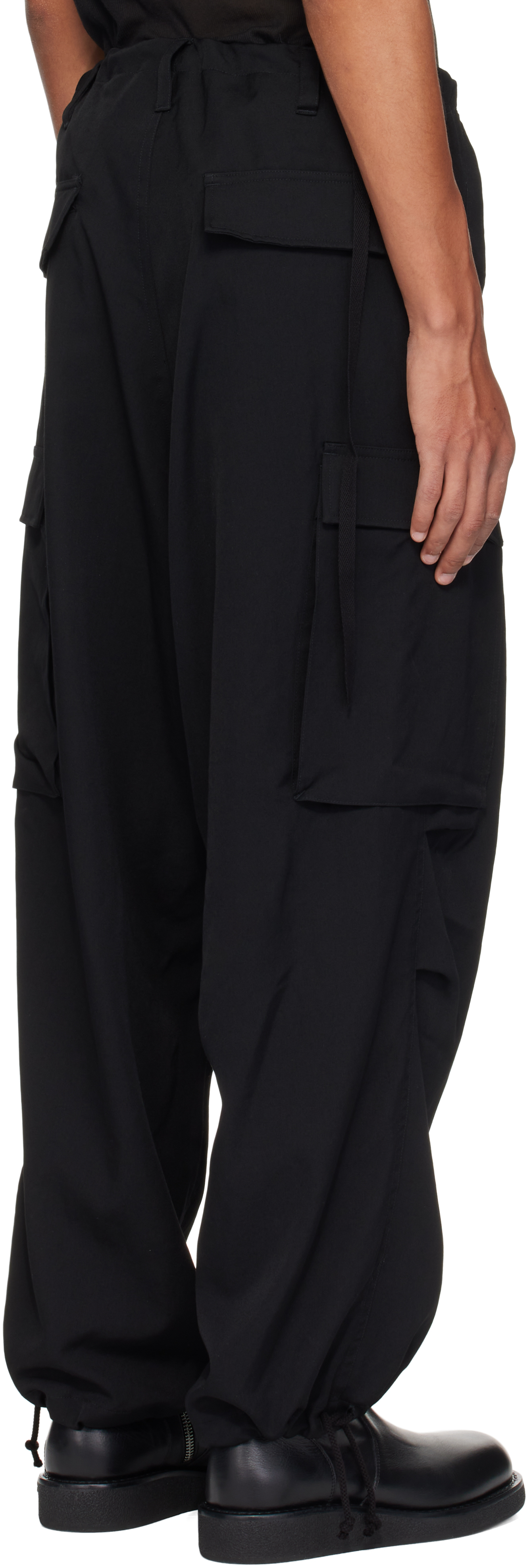 Ys For Men Black Wool Gabardine Cargo Pants In Black