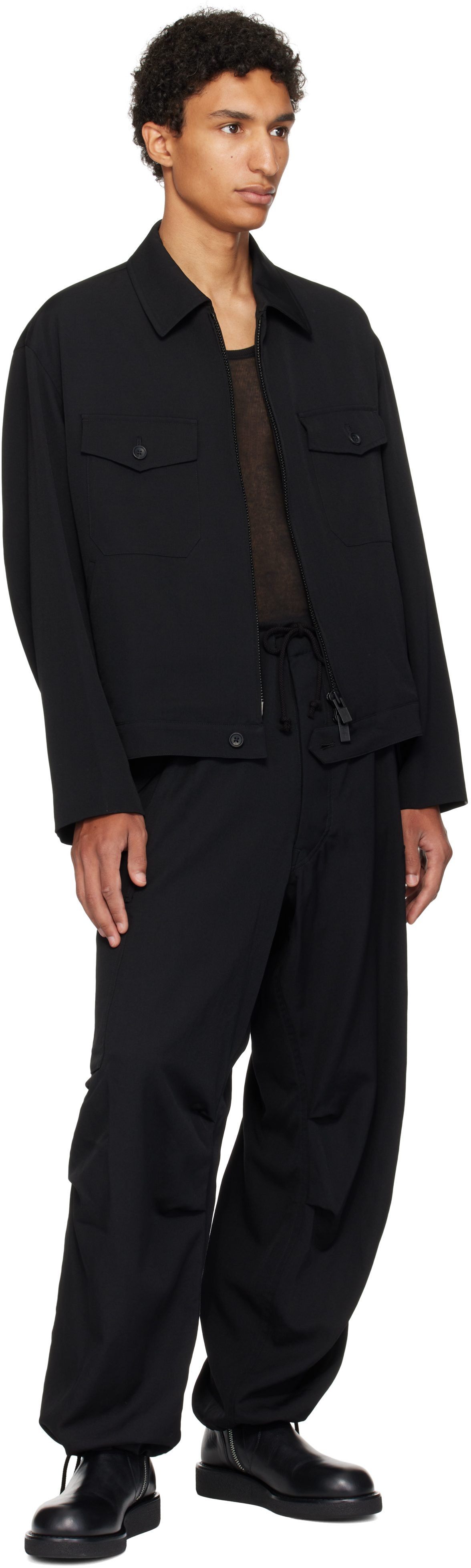 Ys For Men Black Wool Gabardine Cargo Pants In Black