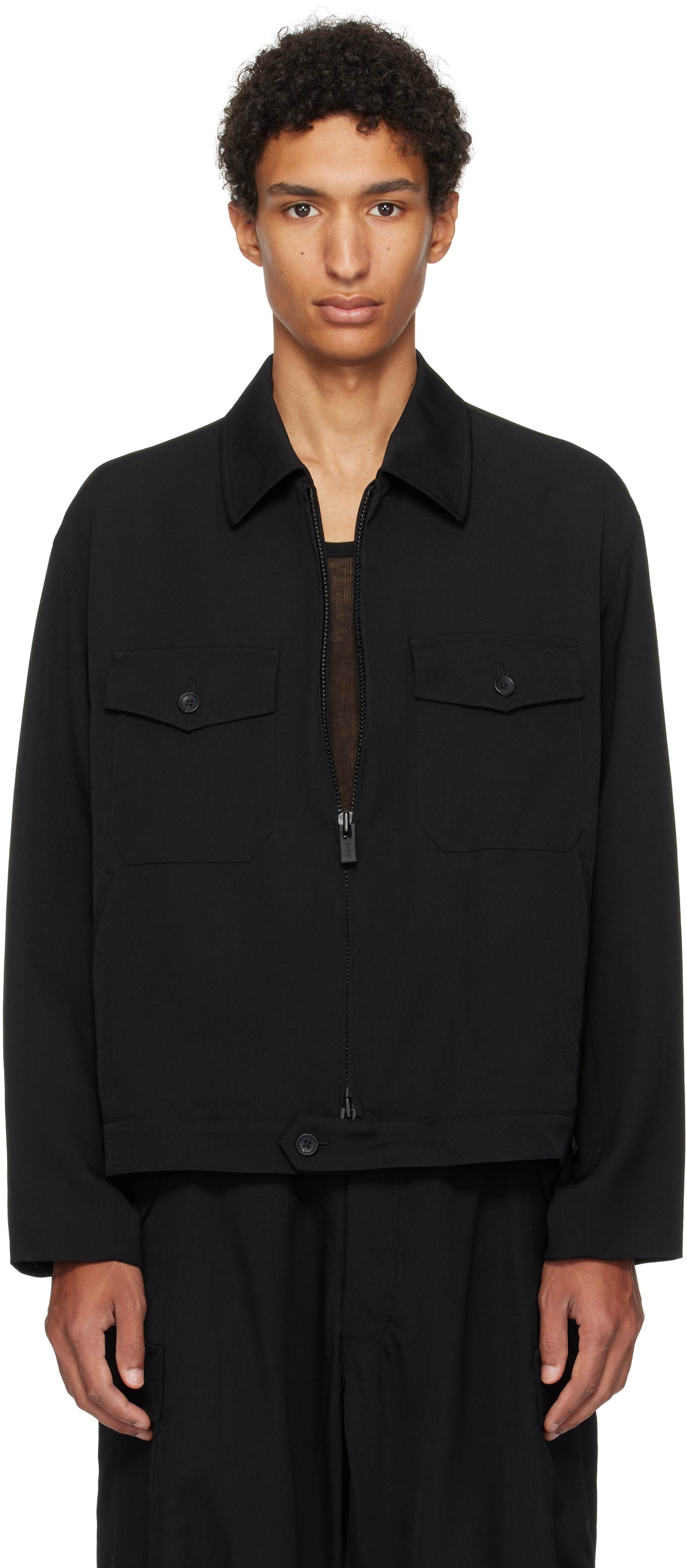 Y's For Men: Black Wool Gabardine Jacket | SSENSE