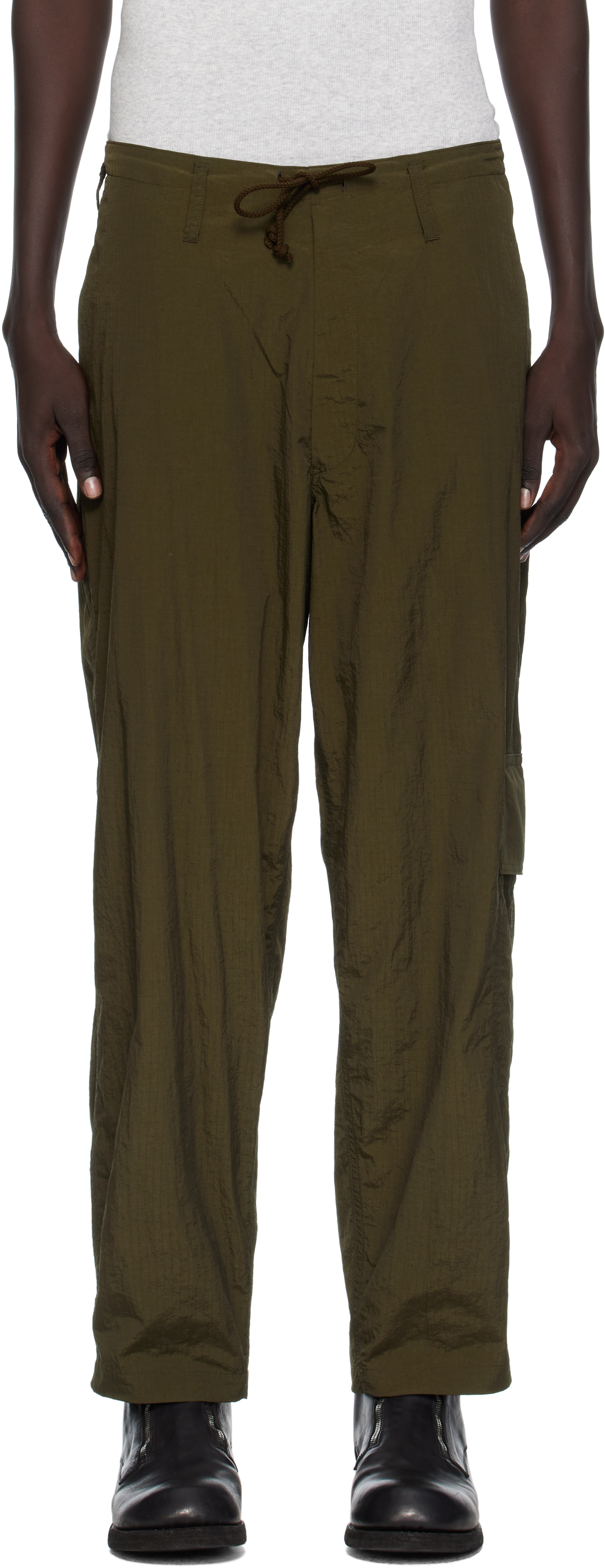 Ys For Men Khaki Side Tuck String Cargo Pants In Green