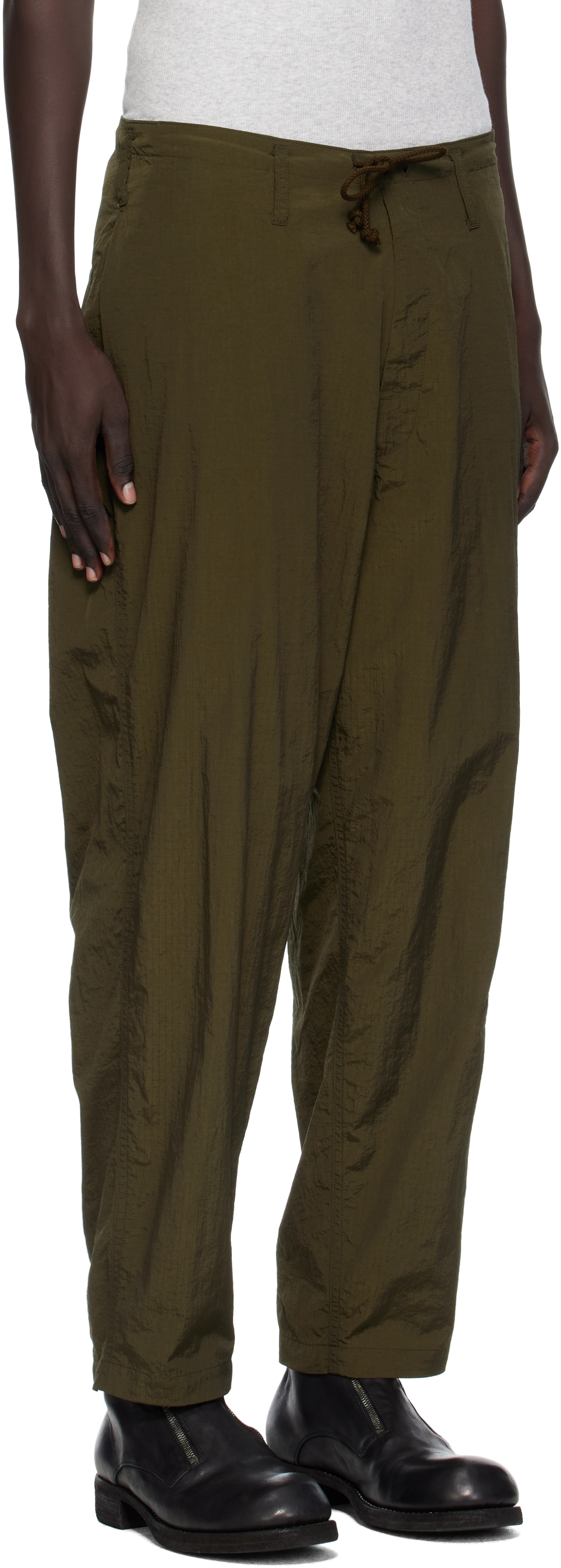 Ys For Men Khaki Side Tuck String Cargo Pants In Green