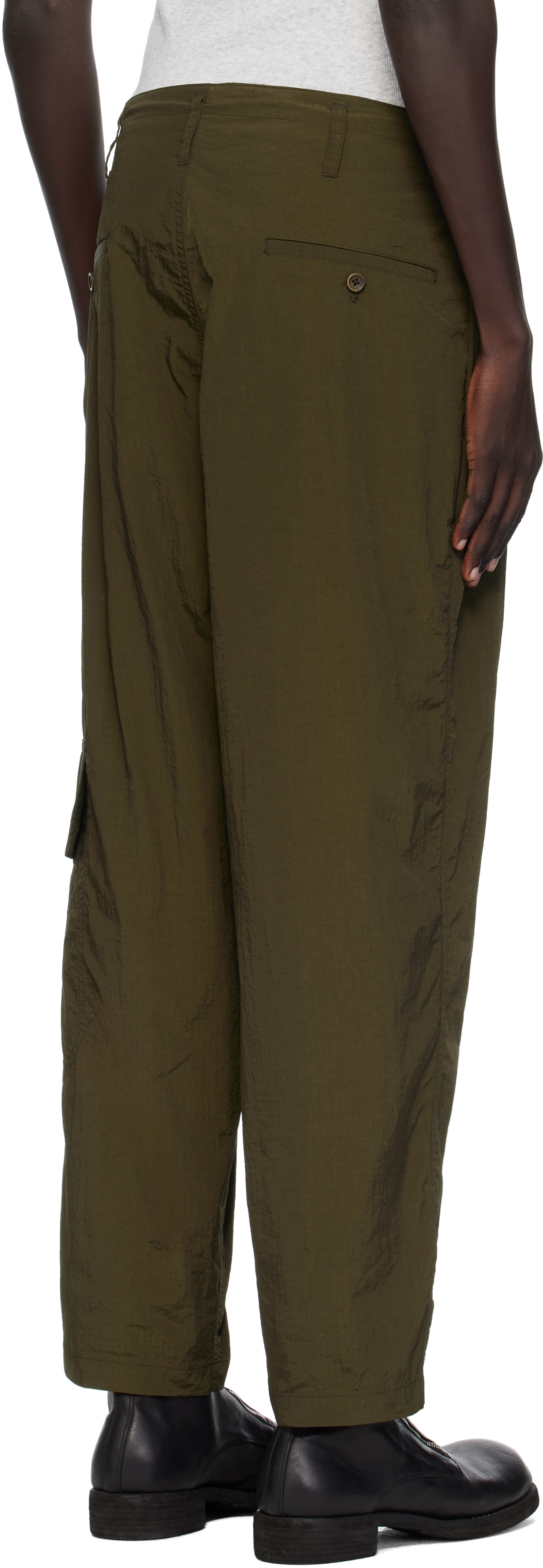 Ys For Men Khaki Side Tuck String Cargo Pants In Green