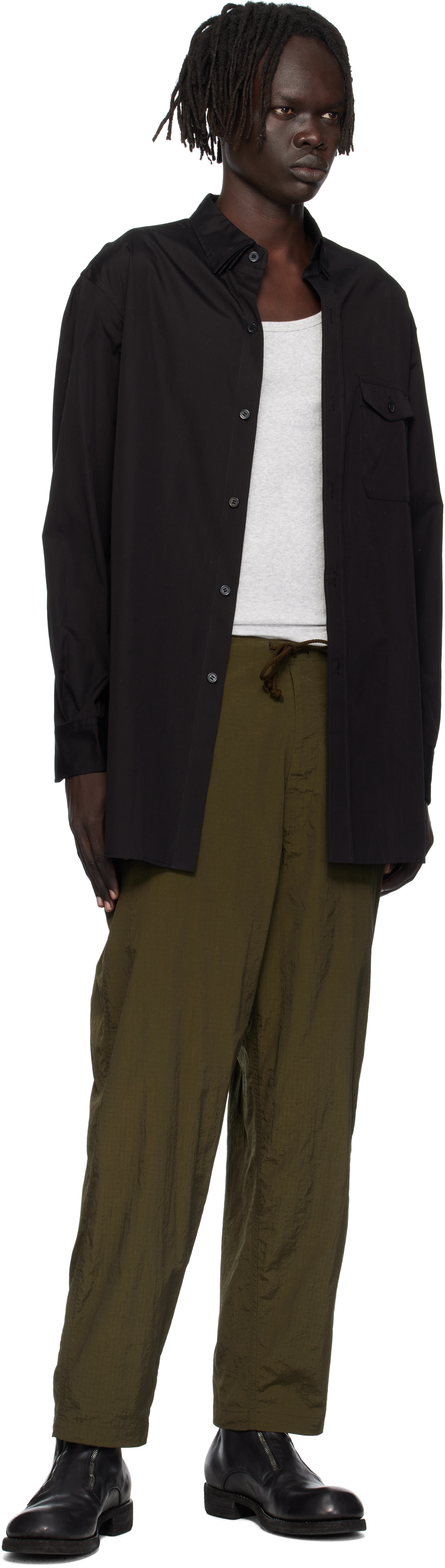 Ys For Men Khaki Side Tuck String Cargo Pants In Green