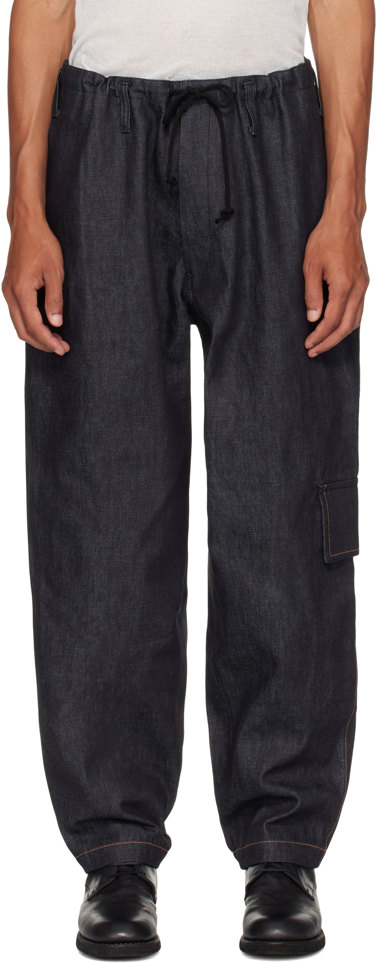 Ys For Men Navy Side Tuck Denim Cargo Pants In Purple