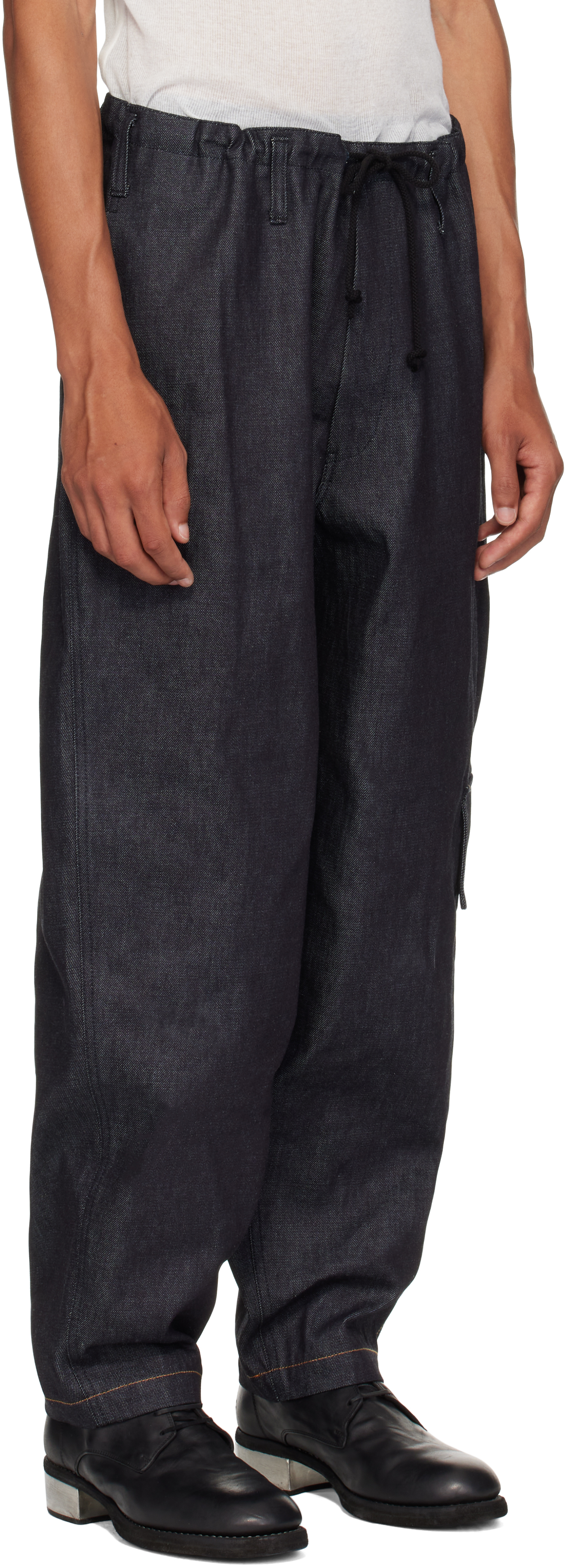 Ys For Men Navy Side Tuck Denim Cargo Pants In Purple