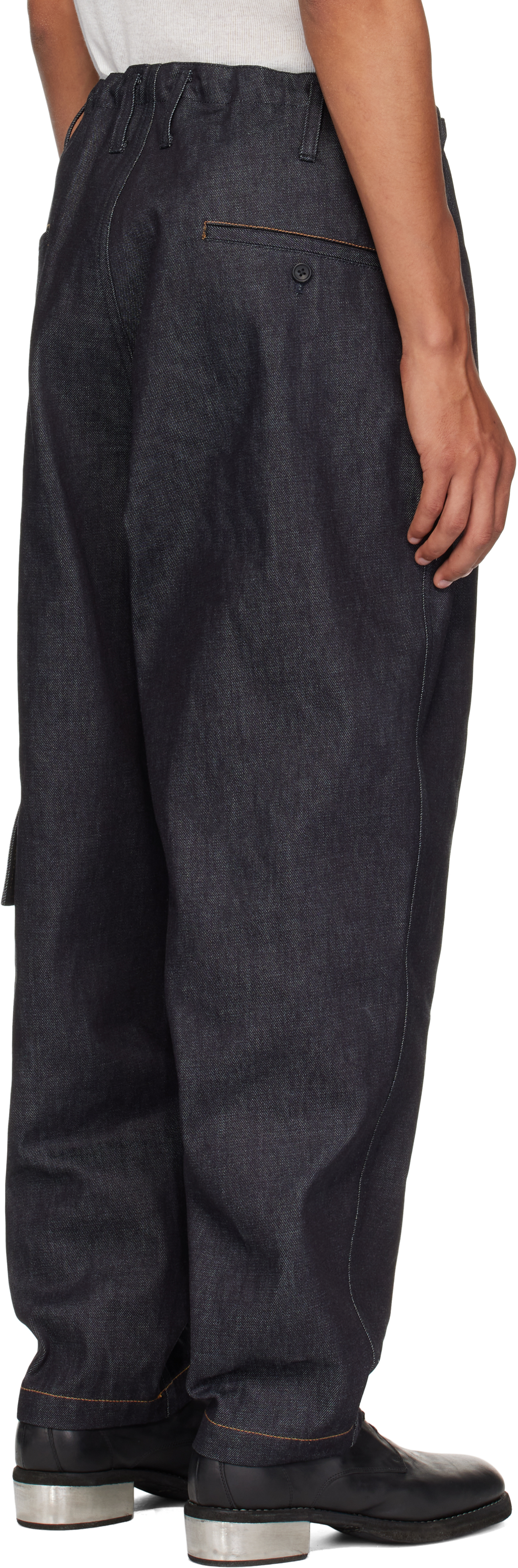 Ys For Men Navy Side Tuck Denim Cargo Pants In Purple