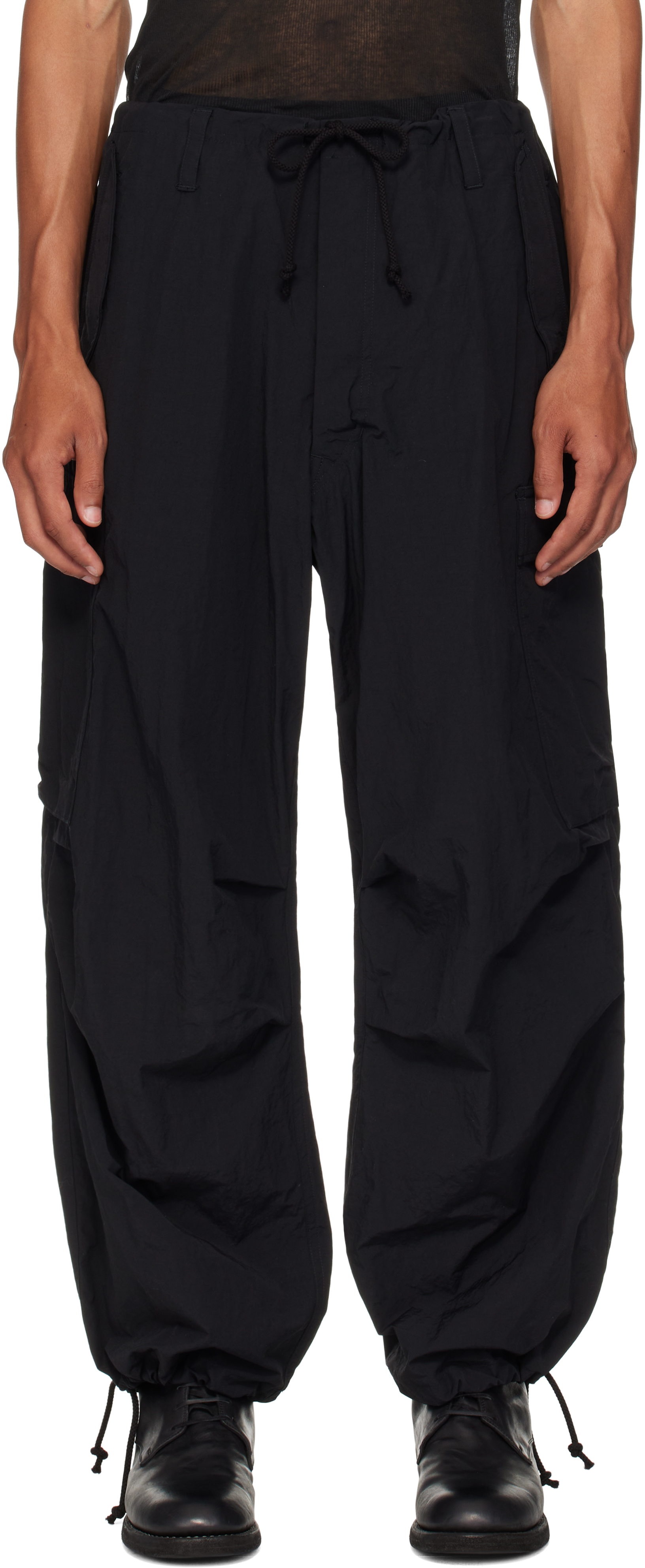 Ys For Men Black Nylon Weather Cargo Pants In Black