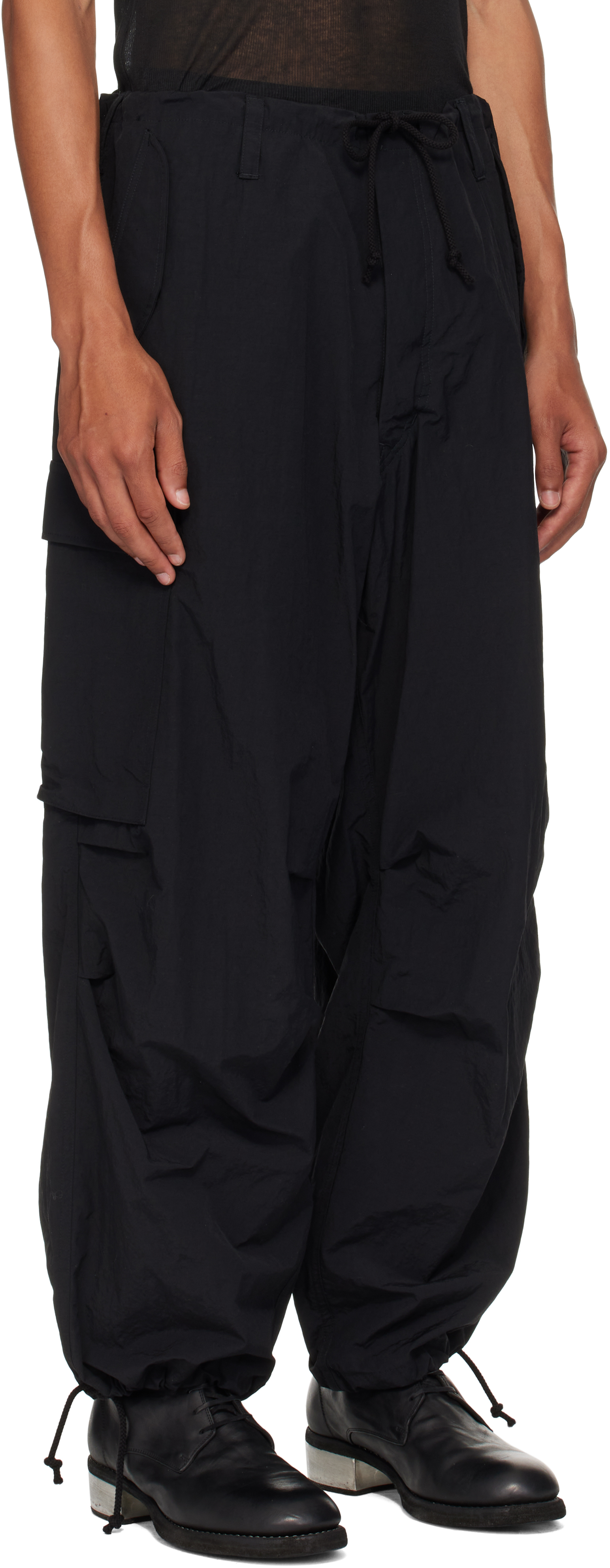 Ys For Men Black Nylon Weather Cargo Pants In Black