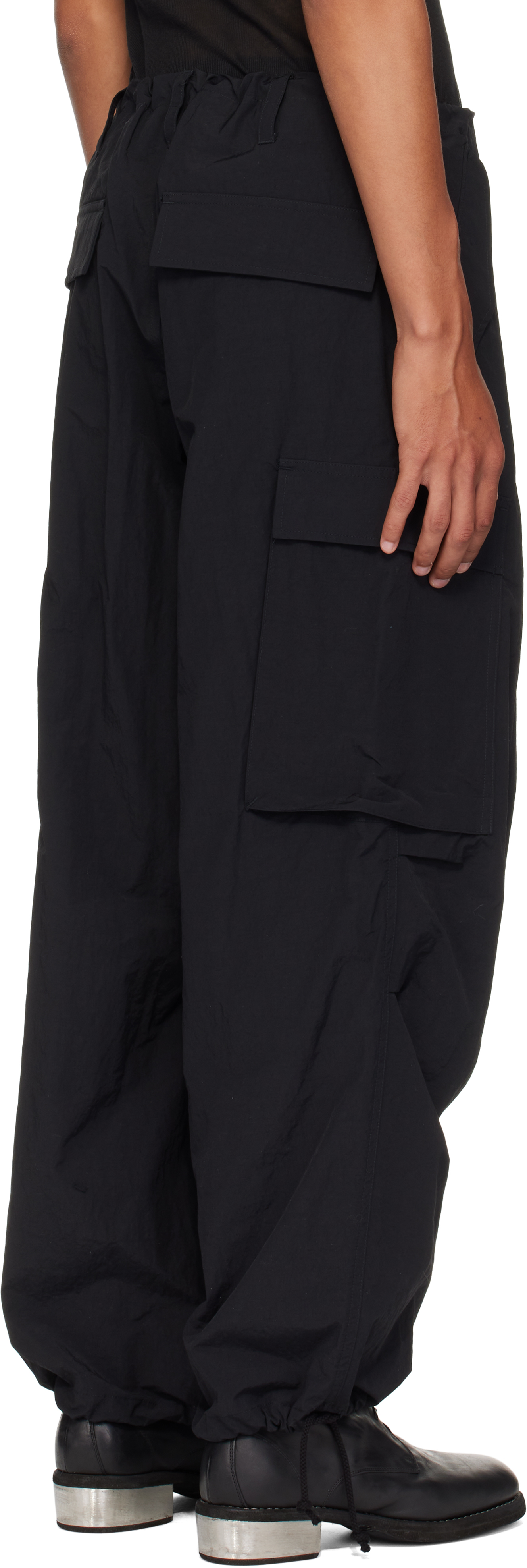 Ys For Men Black Nylon Weather Cargo Pants In Black