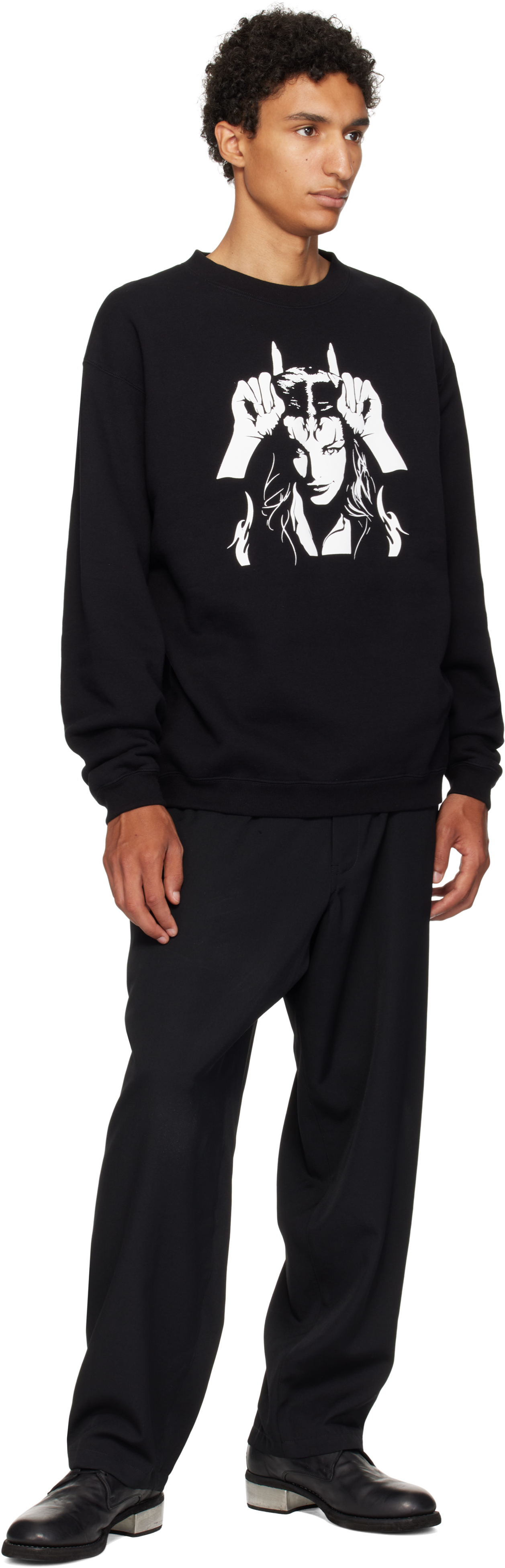 Ys For Men Black Wool Gabardine Wide String Trousers In Black
