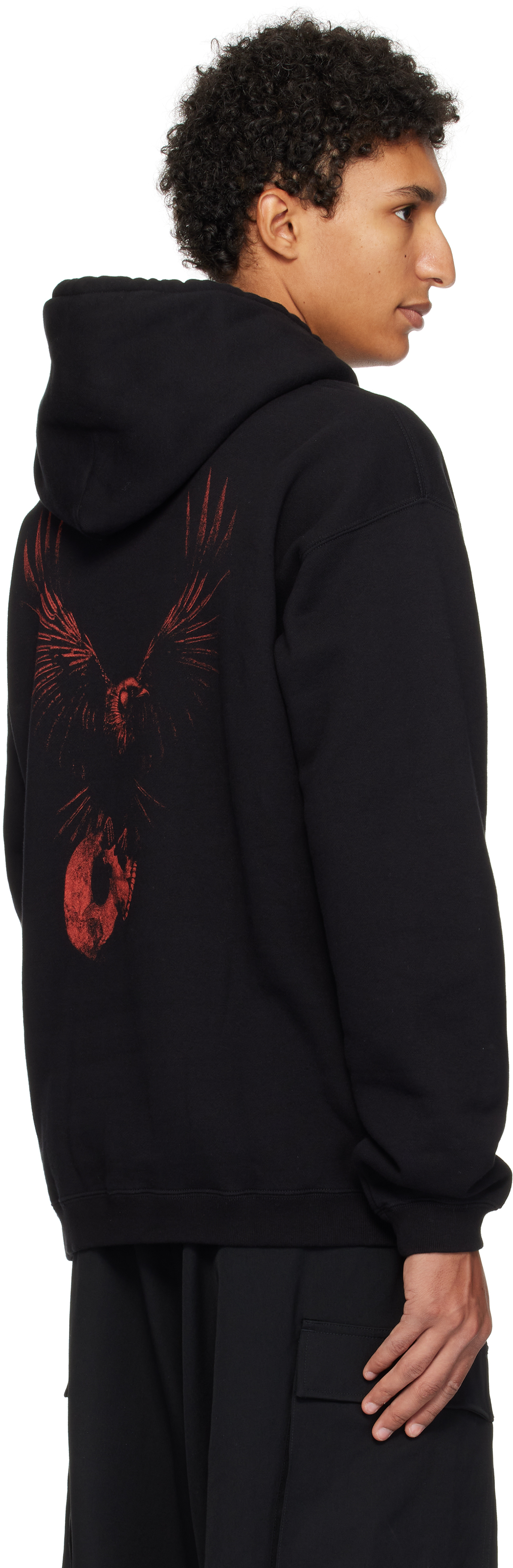 Ys For Men Black Printed Hoodie In Multi