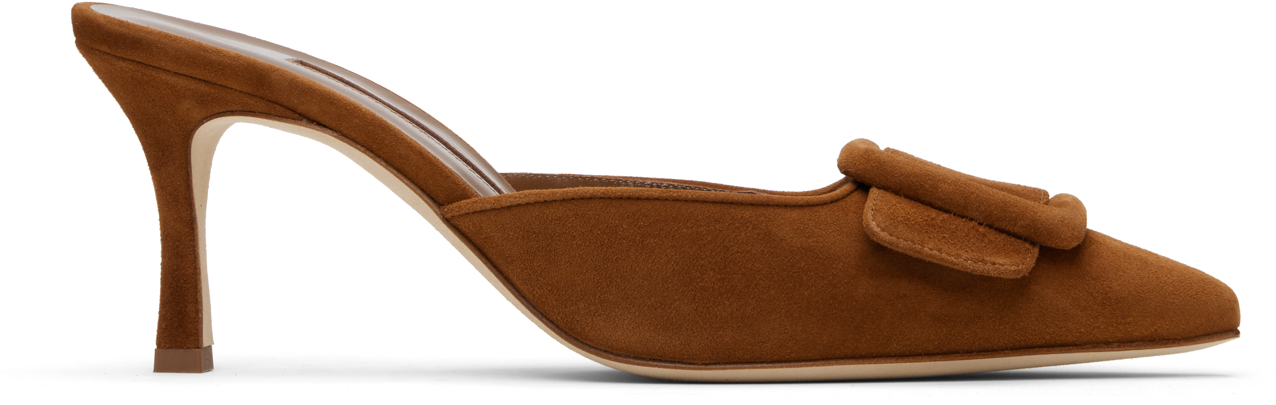 Manolo Blahnik: Tan Maysale 70 Heeled Sandals | SSENSE