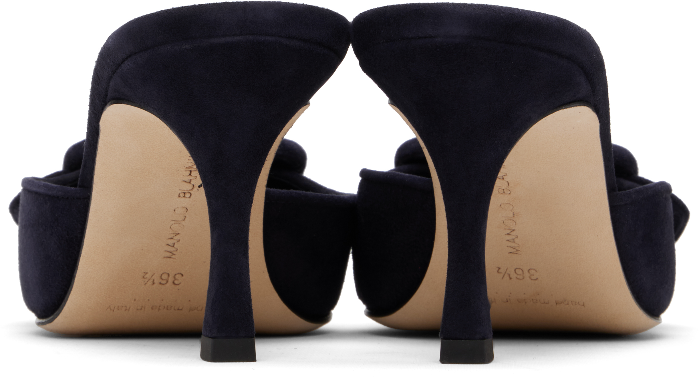 Manolo Blahnik Navy Maysale 70 Mules In Black