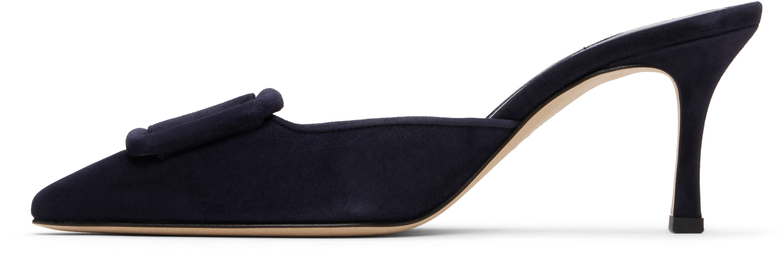 Manolo Blahnik Navy Maysale 70 Mules In Black
