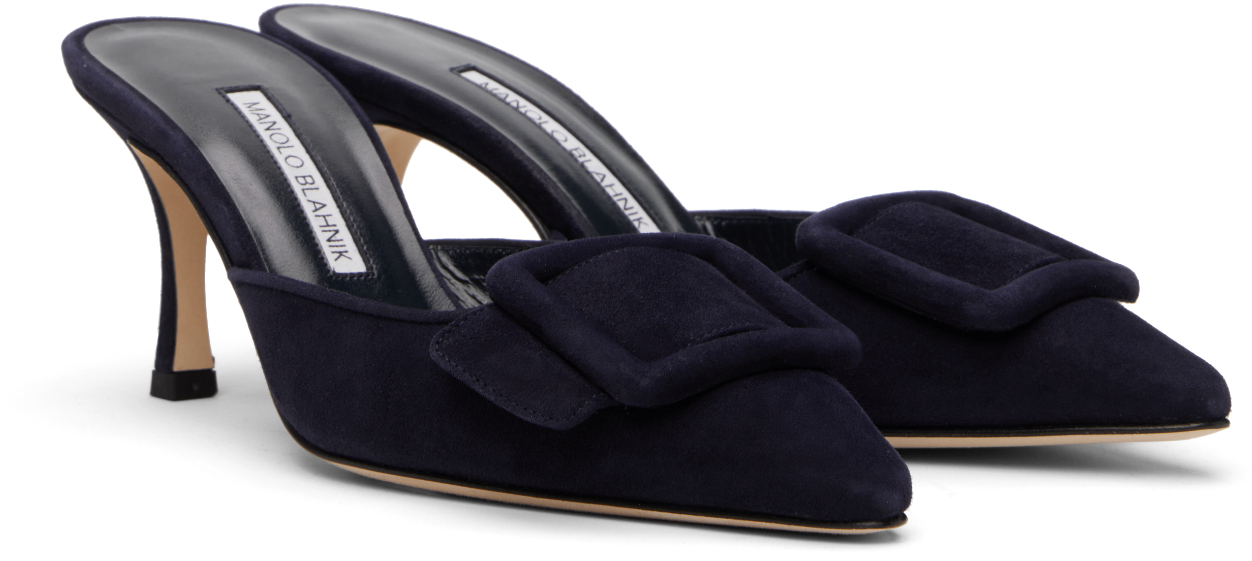 Manolo Blahnik Navy Maysale 70 Mules In Black