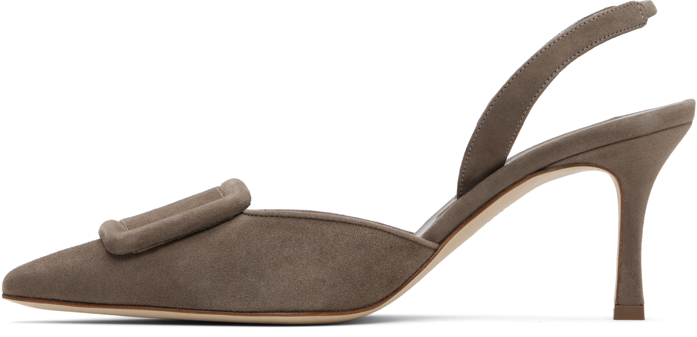 Manolo Blahnik 70mm Maysli Suede Slingback Pumps In Brown