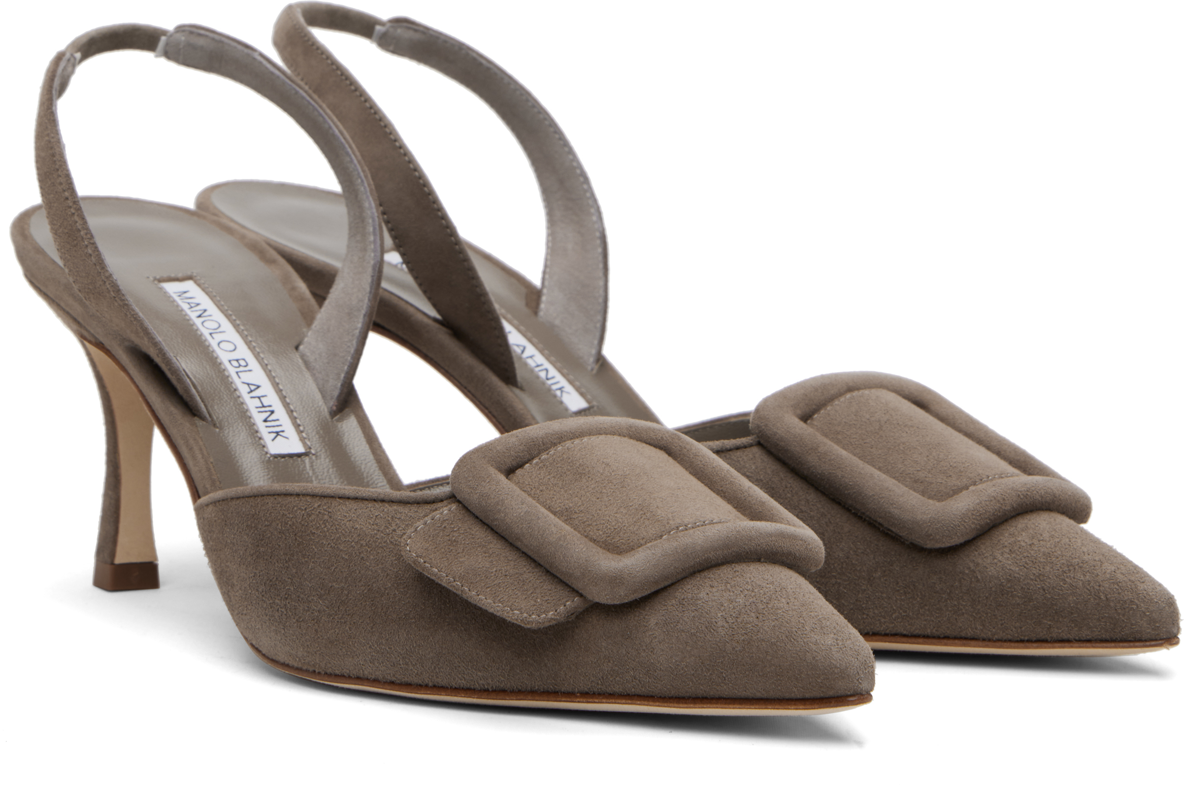 Manolo Blahnik 70mm Maysli Suede Slingback Pumps In Brown