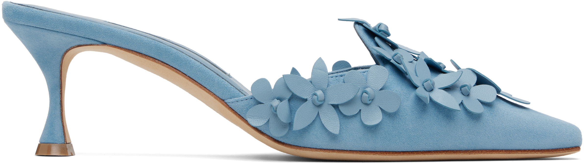 Manolo Blahnik Blue Harnes Mules In Blue