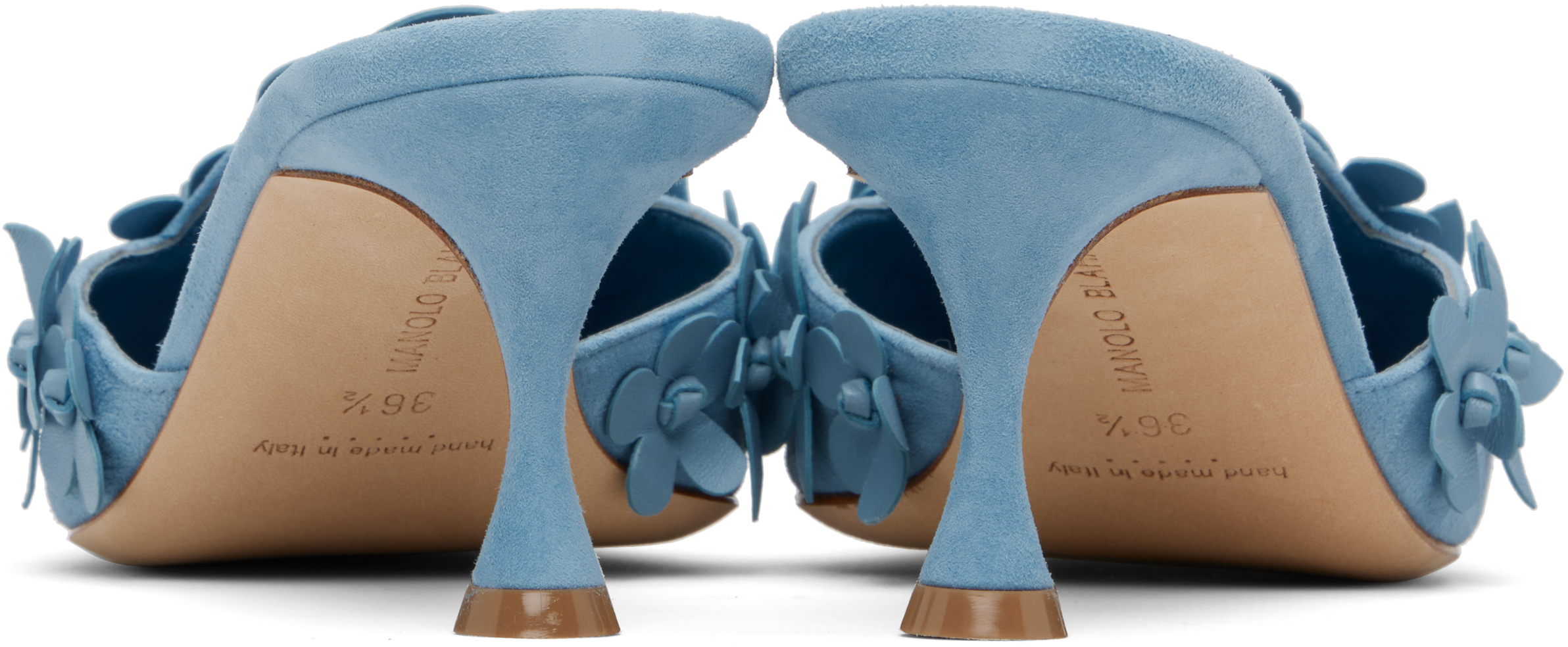 Manolo Blahnik Blue Harnes Mules In Blue